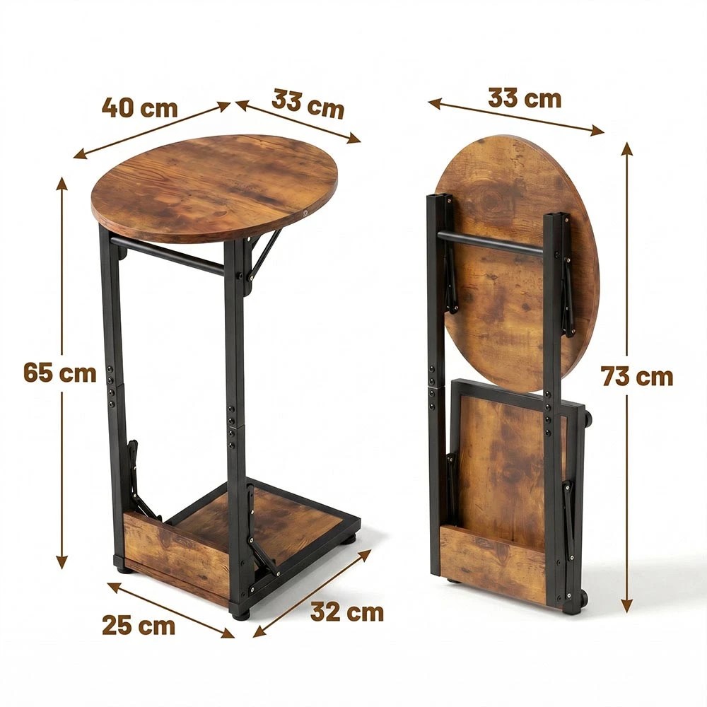 2 ZUNI C Shaped End Table Coffee Side Table Foldable Sofa Laptop Desk - Brown, 2 of 3