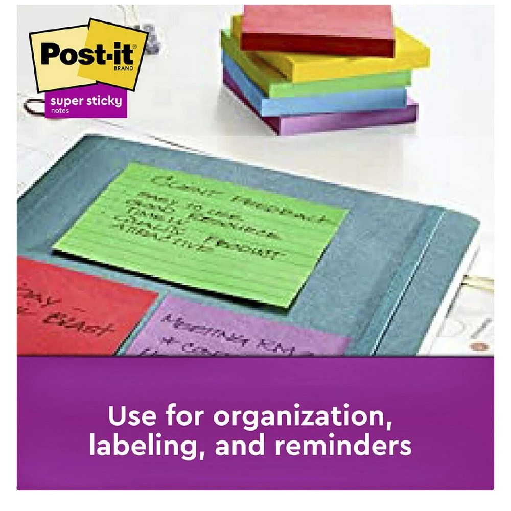 5 Post-it Super Sticky Notes 101x101mm Playful Primaries 6 Pack, 5 of 10