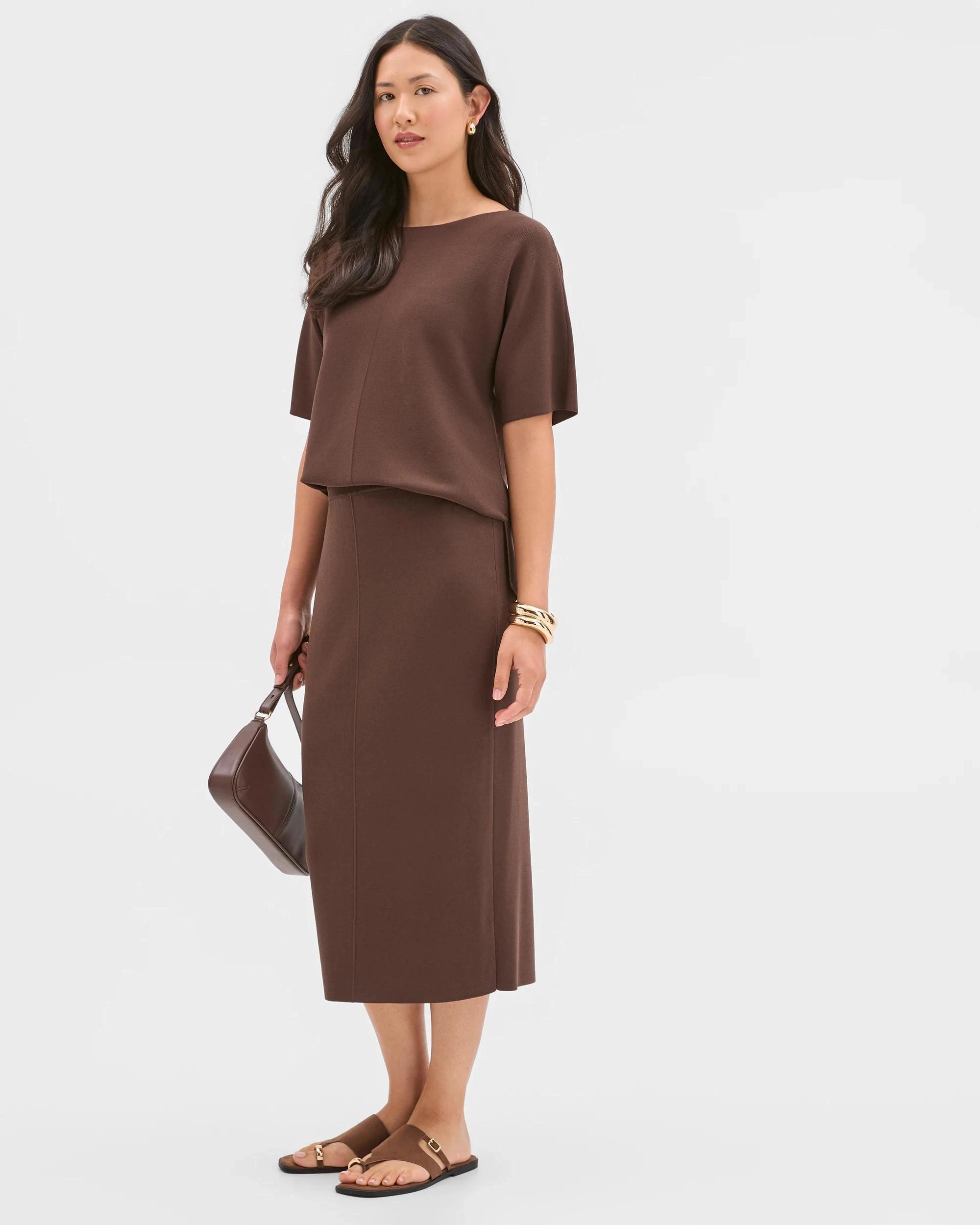 3 Preview Crepe Knit Pencil Skirt RUM RAISIN, 3 of 6