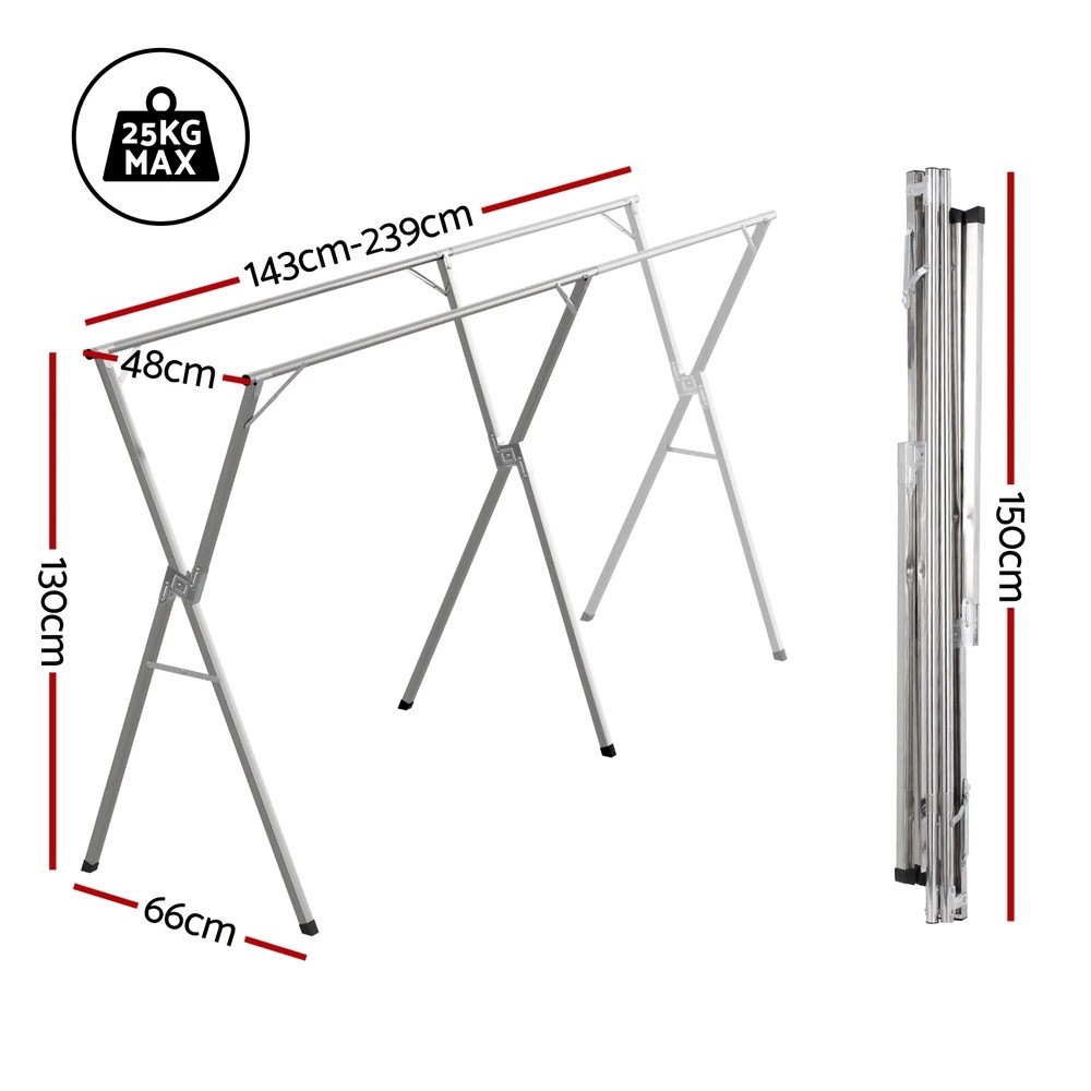 2 Artiss Clothes Rack Adjustable Foldable Steel - Silver, 2 of 7
