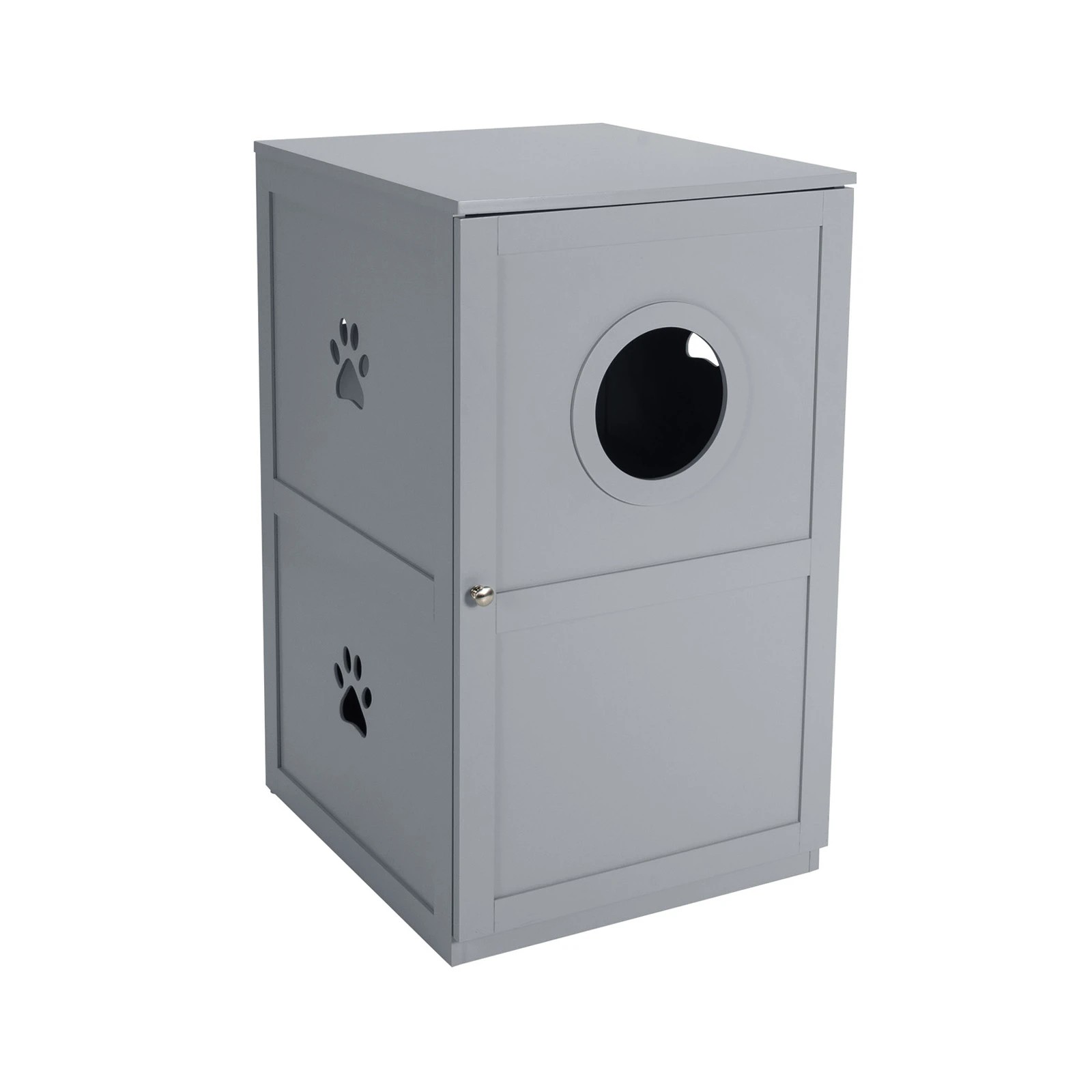 1 Costway 2-Tier Cat Litter Box Wood Storage Cabinet Enclosed Kitten Washroom - Grey, 1 of 5