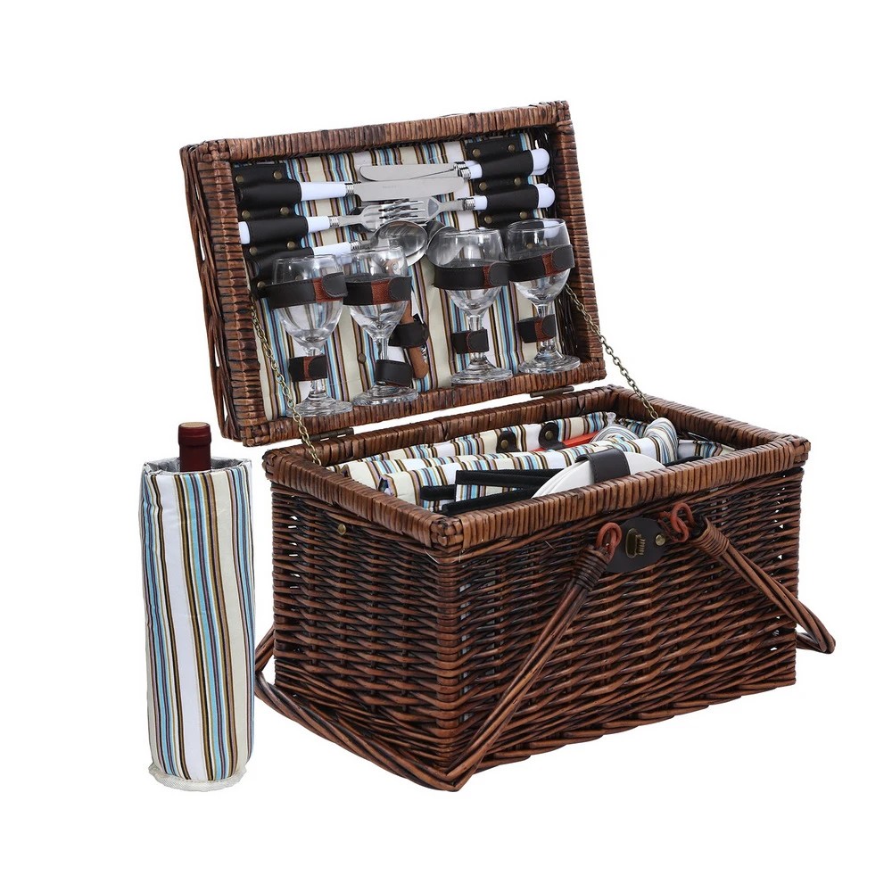 1 Alfresco 4 Person Picnic Basket Set Deluxe Folding Outdoor Insulated Liquor - Brown, 1 of 6