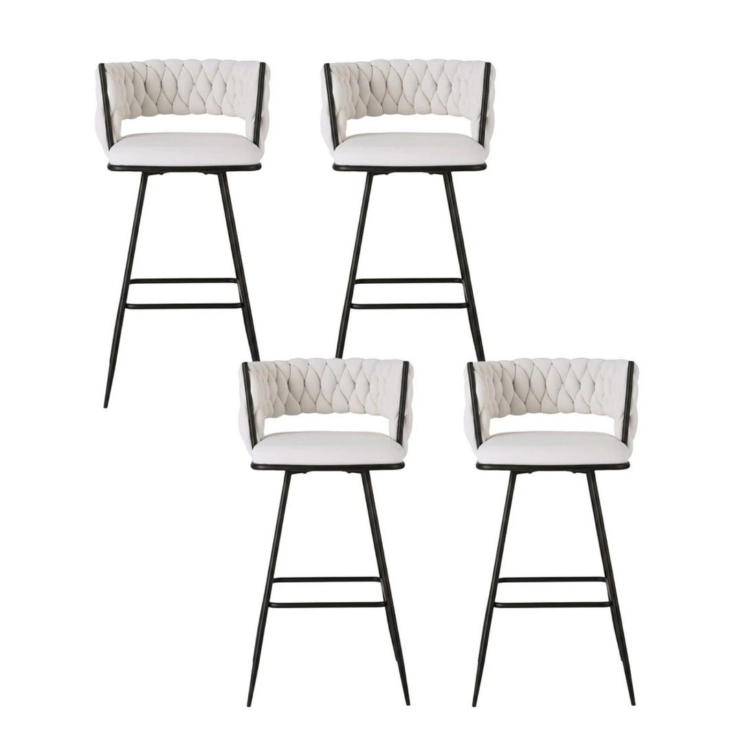 3 Artiss 4x Bar Stools Kitchen Dining Chair Counter Stool Woven   Ivory - Beige, 3 of 6
