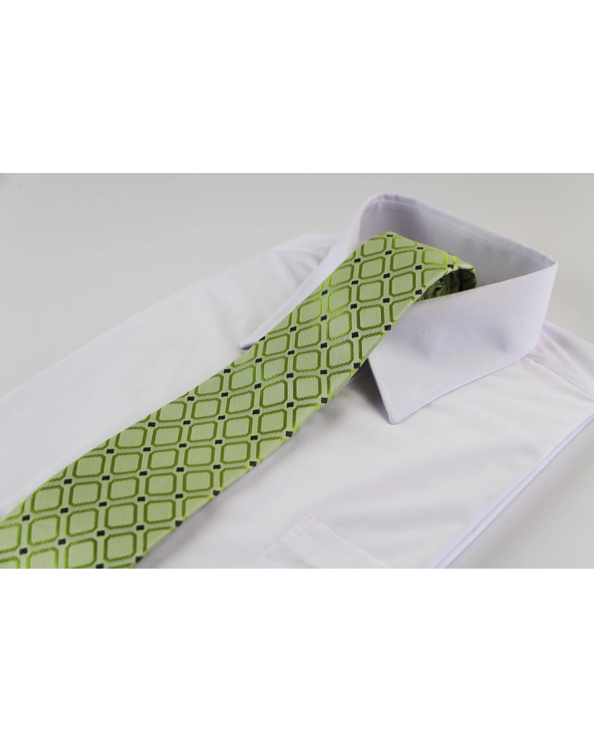 1 Zasel Mens Olive Green Patterned 8cm Neck Tie, 1 of 2