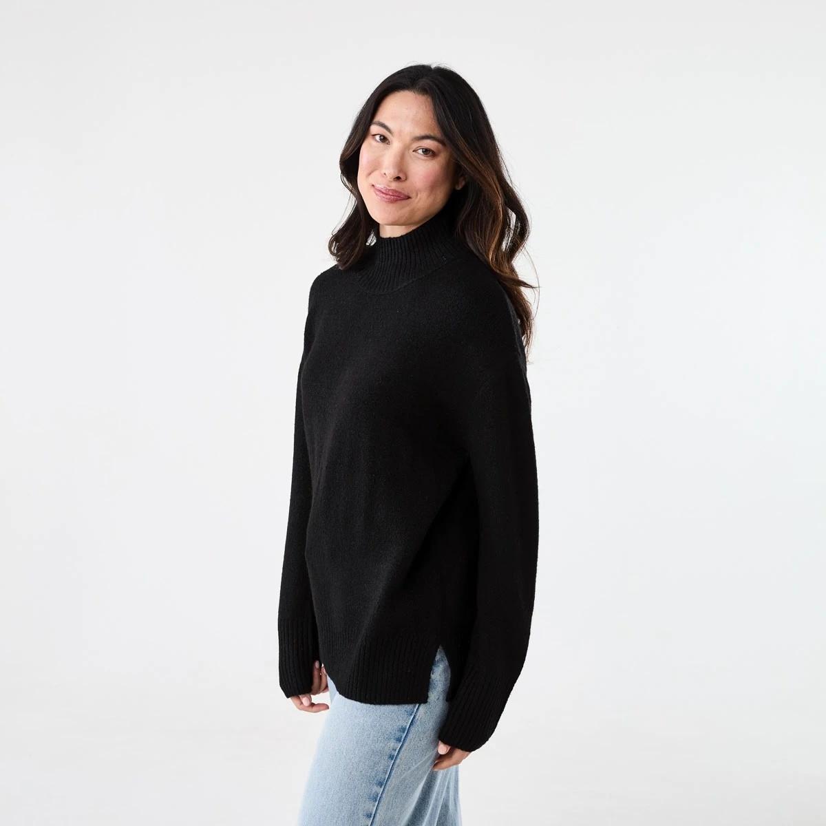 2 Funnel Split Hem Jumper Black, 2 of 5