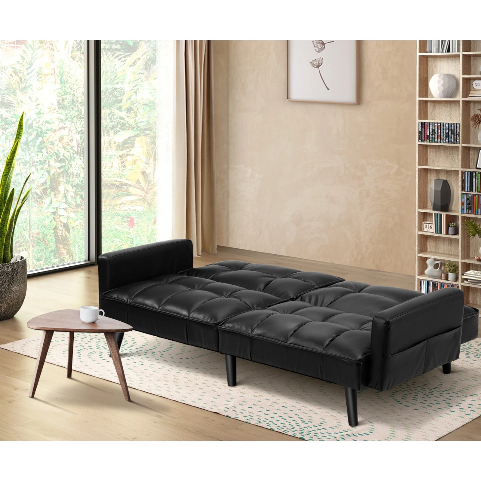 3 Oikiture Sofa Bed Futon Convertible Leather Lounge Couch 3-seater Recliner
 - Black, 3 of 10