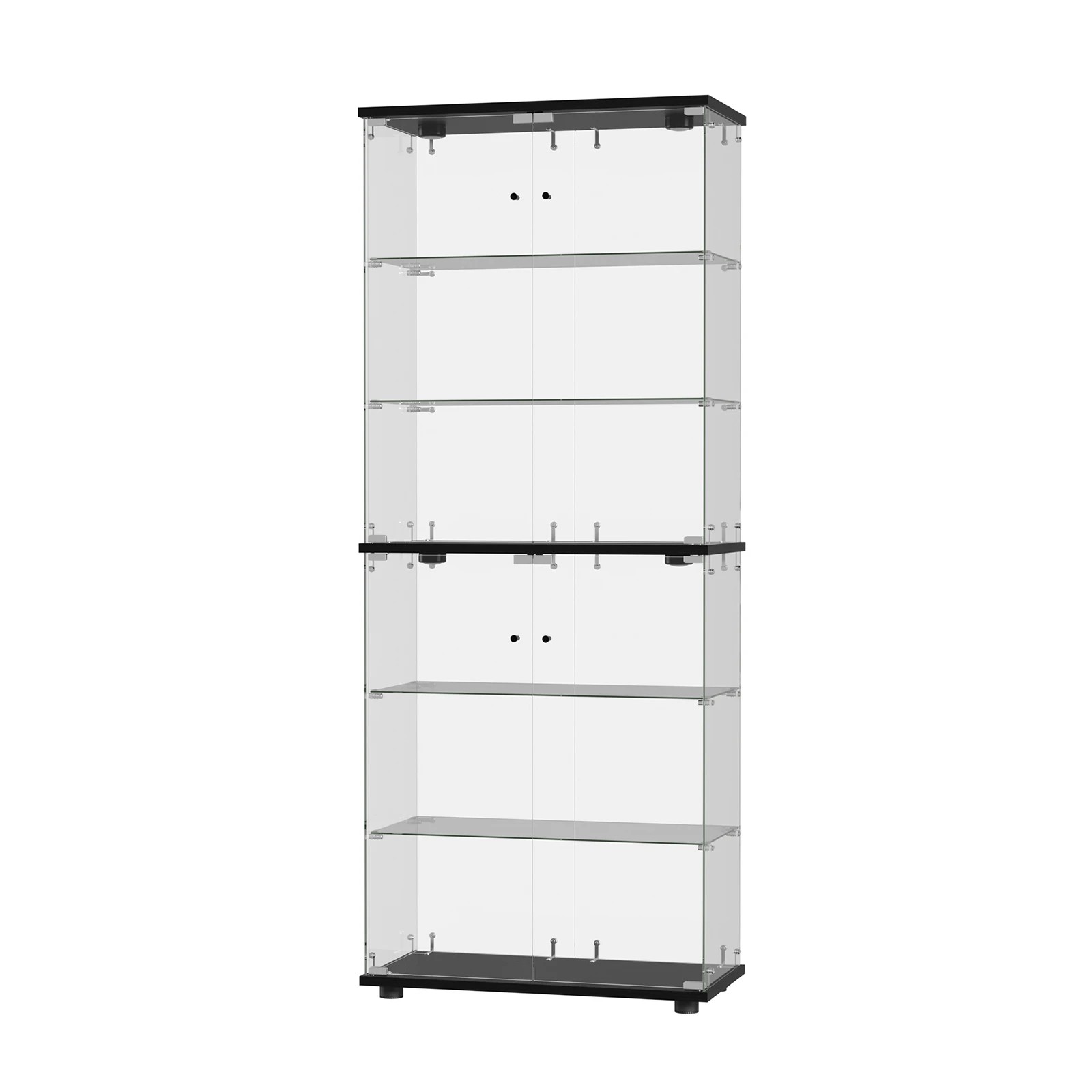 1 Oikiture Glass Display Cabinet 6-Tier LED Light Bookcase With 2 Doors - Black, 1 of 9