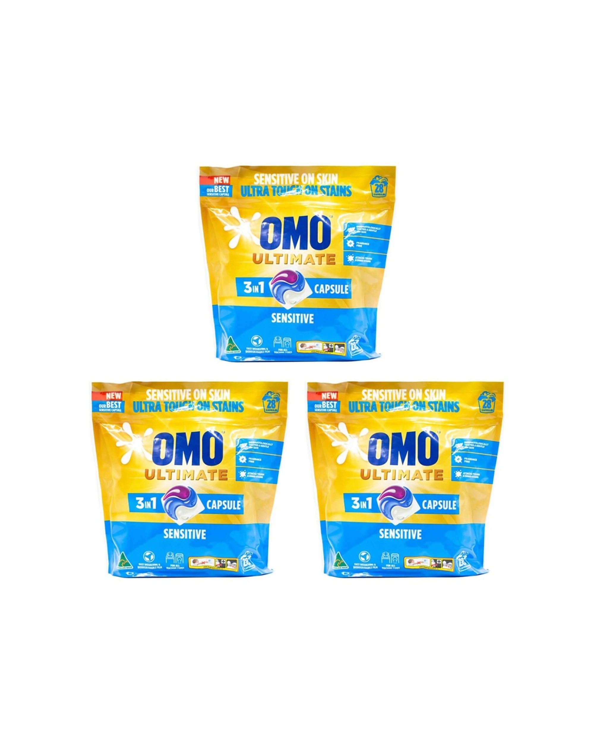 1 Omo Ultimate Sensitive 3in1 Laundry Detergent Capsules 3 X 28pc Sealed, 1 of 3