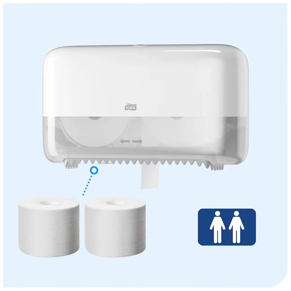 3 Tork Twin Mid-Size Toilet Roll Dispenser T7 White, 3 of 5