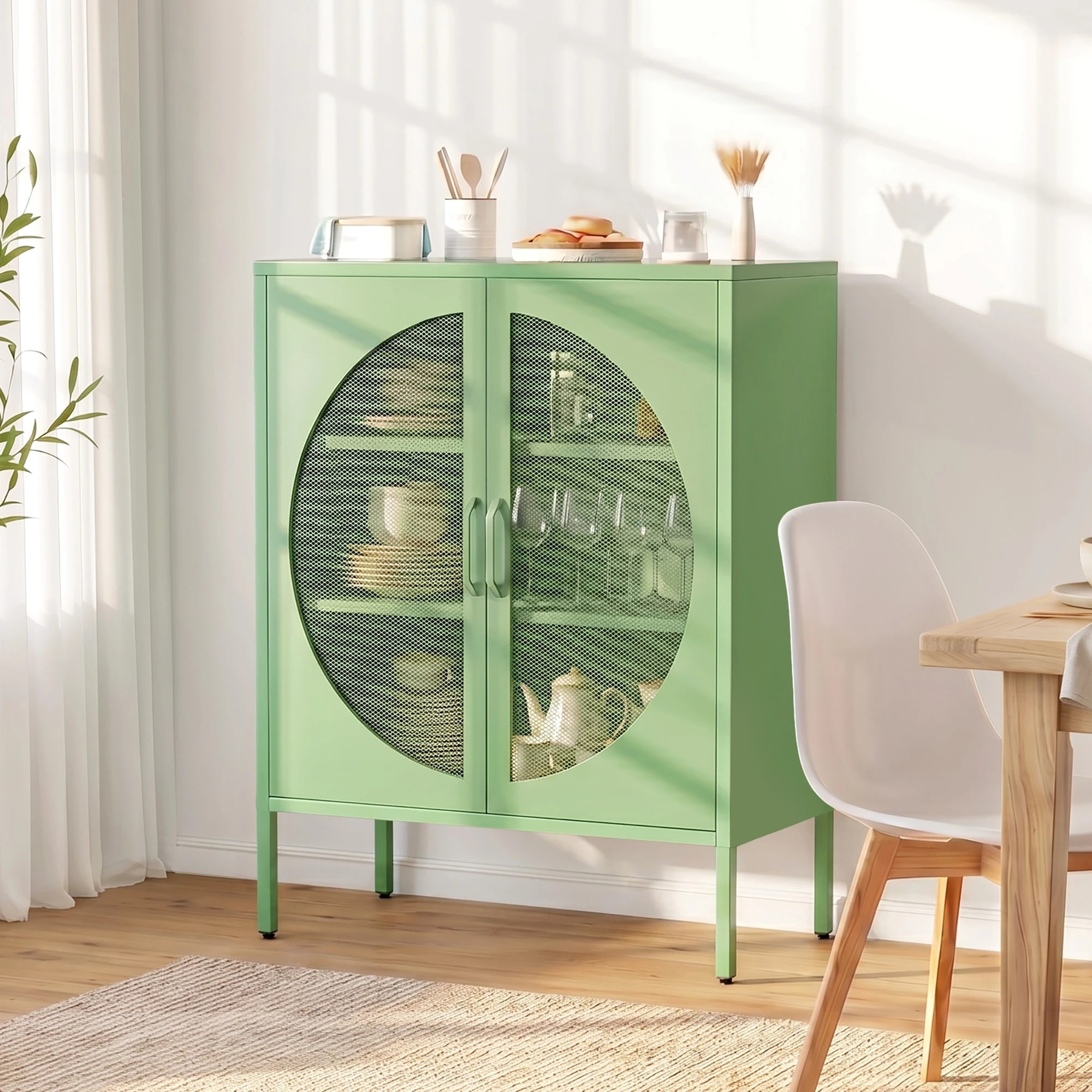 4 Artiss 2x Buffet Sideboard Cabinet ELSA Cupboard Storage Mesh Doors Metal - Green, 4 of 8