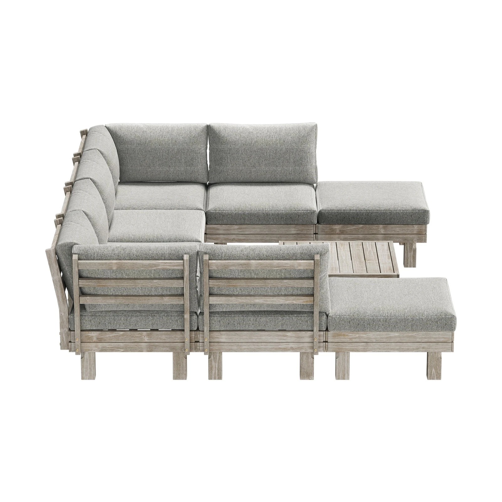 7 Livsip 9PCS Outdoor Sofa Set Wooden Lounge Setting Table Chair - Beige, 7 of 9