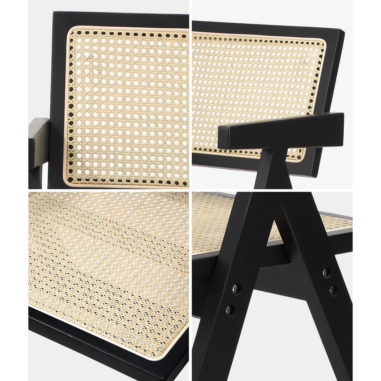 4 Oikiture 2x Dining Chairs Rattan Chair Wooden Accent Chair
 - Black, 4 of 10