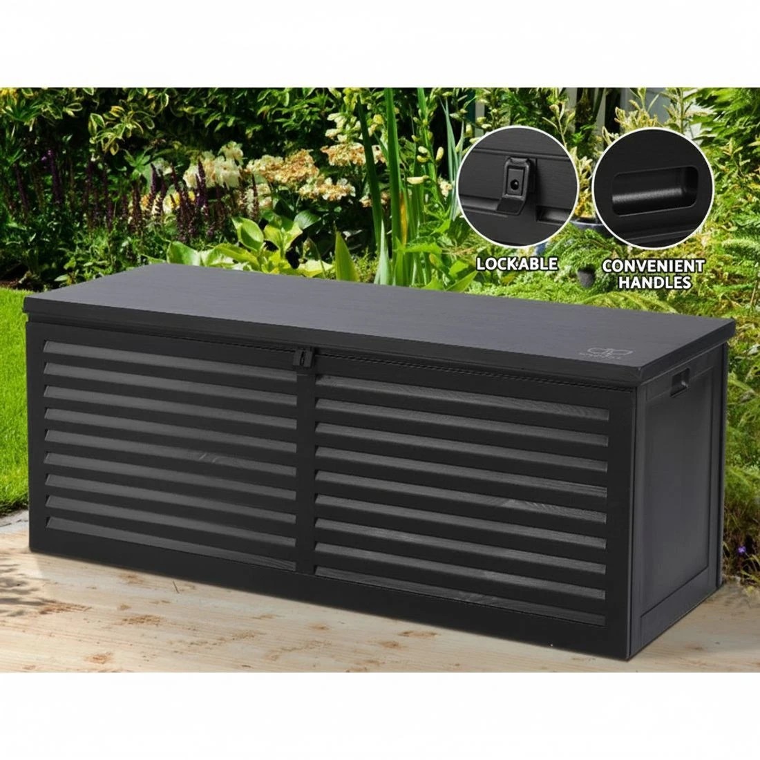 8 Gardeon Outdoor Storage Box 390L Container Lockable Garden Bench Shed Tools Toy - Black, 8 of 8