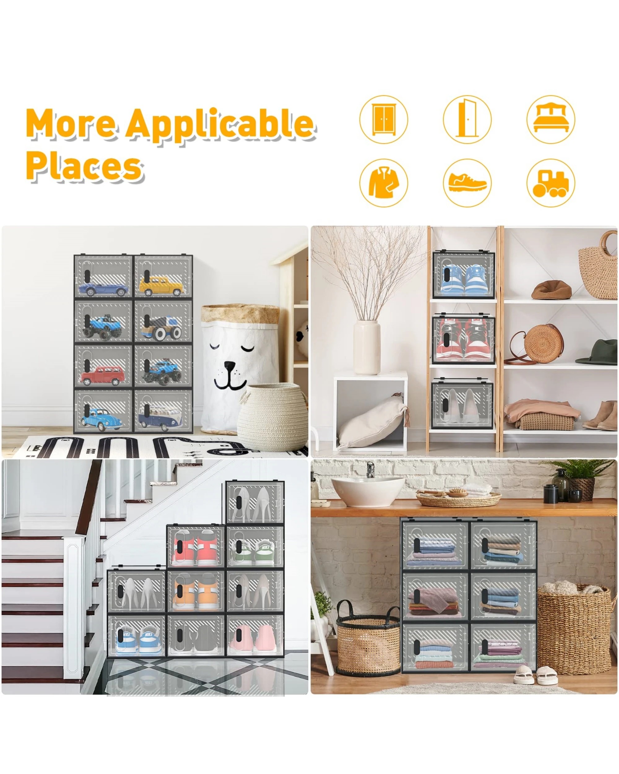 7 Advwin 12Pcs Clear Shoe Storage Case Display Box Stackable Sneaker Rack Black, 7 of 8