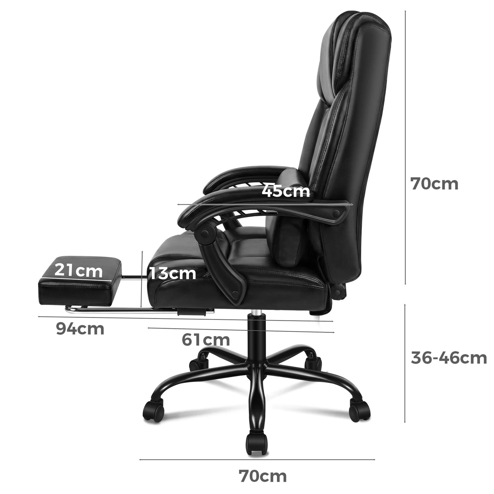 4 Alfordson Office Chair Executive Computer Gaming PU Leather Seat Recliner - Black, 4 of 10