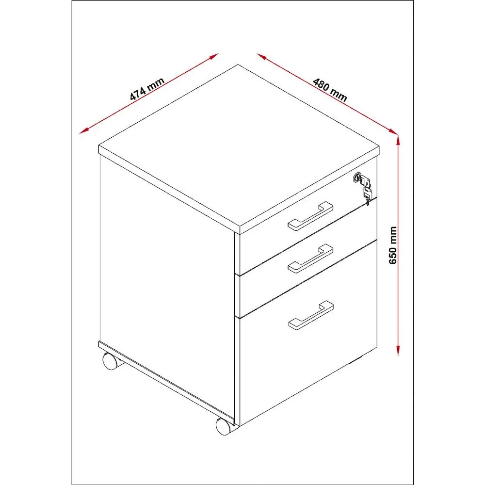 8 Toro 3 Drawer Pedestal Dark Grey Cabinets Pedestals, 8 of 10
