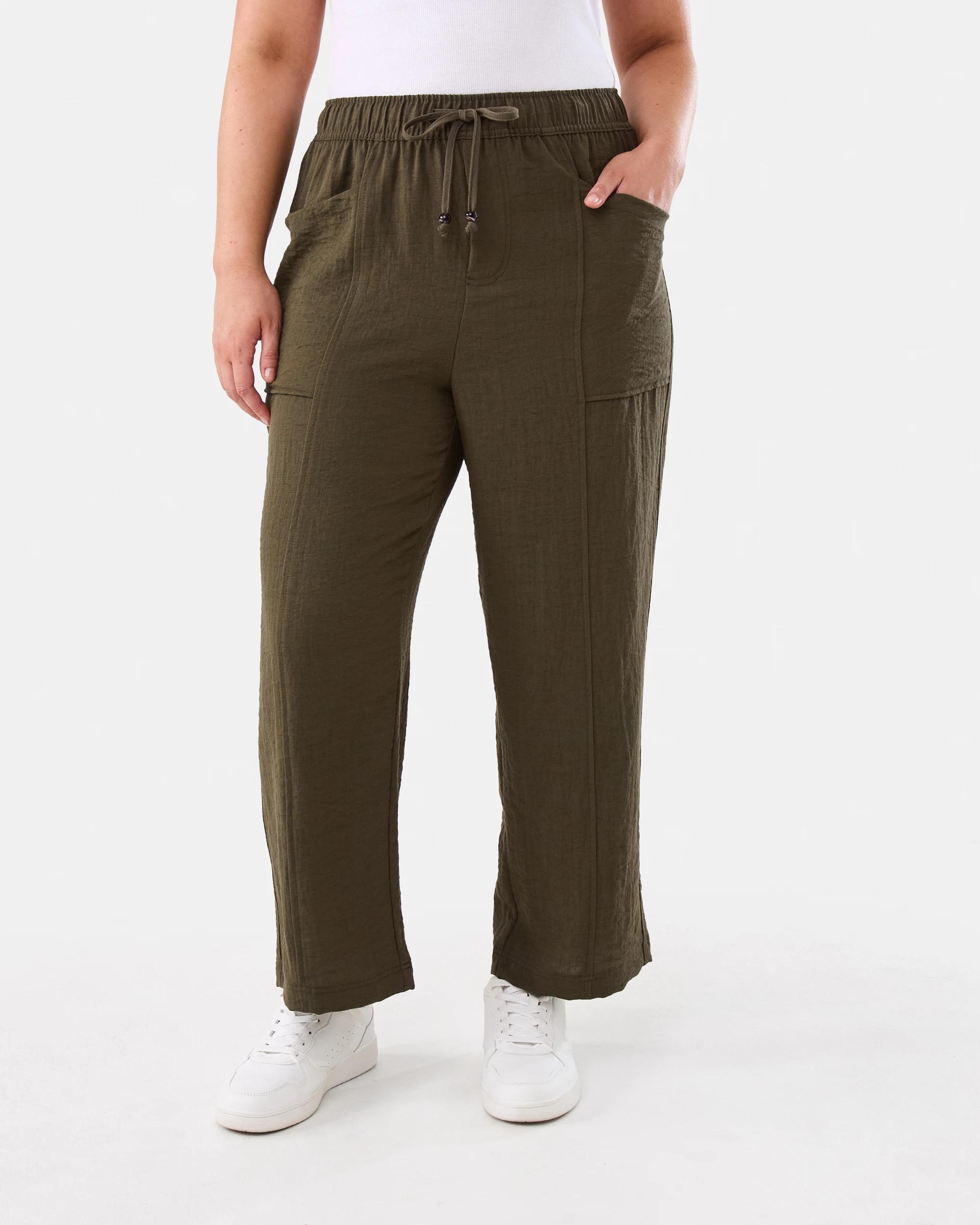 1 Tie Waist Patch Pocket Pants Deep Olive, 1 of 5