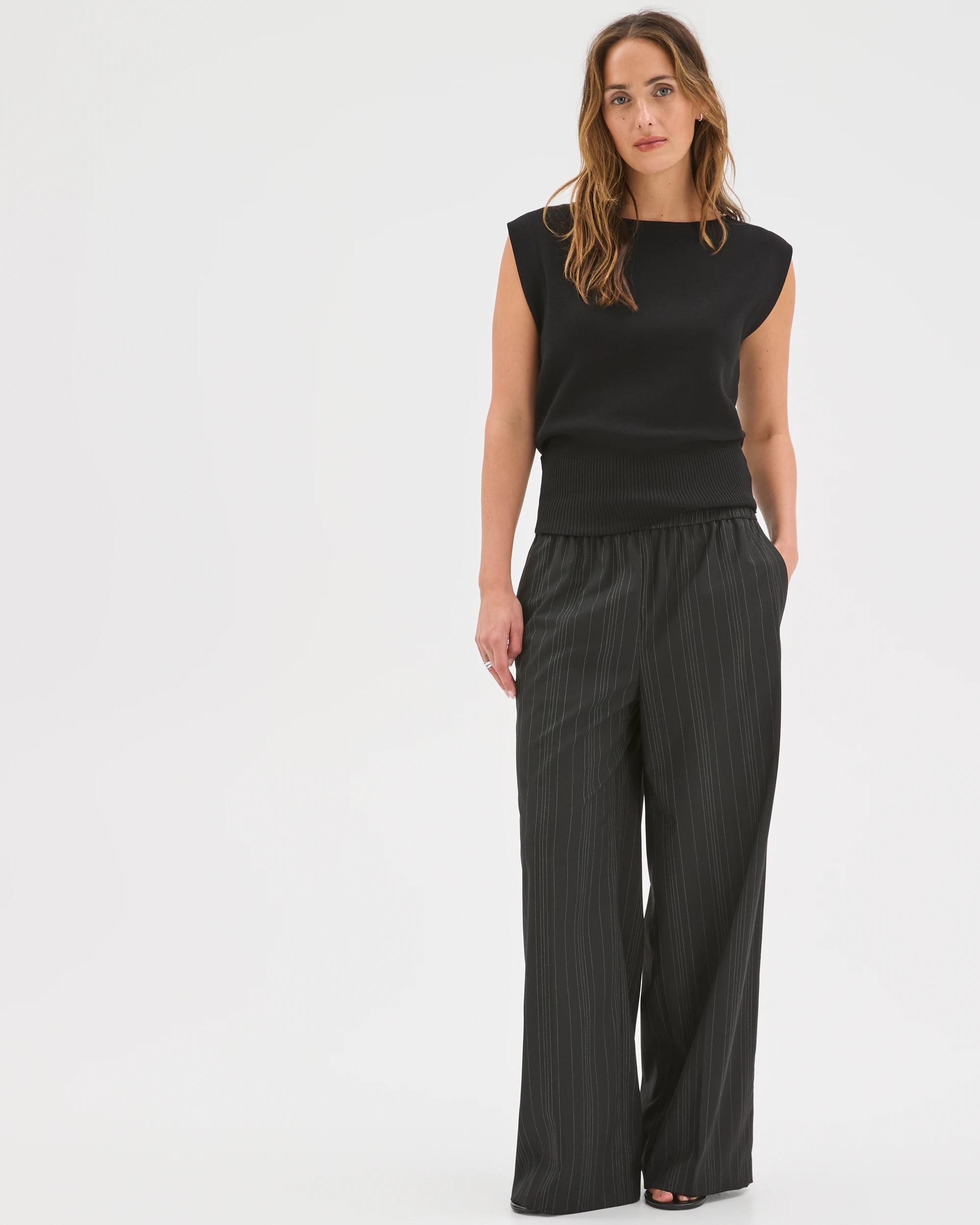 1 Preview Elastic Waist Tailored Pants BLACK BROKEN STRIPE, 1 of 7