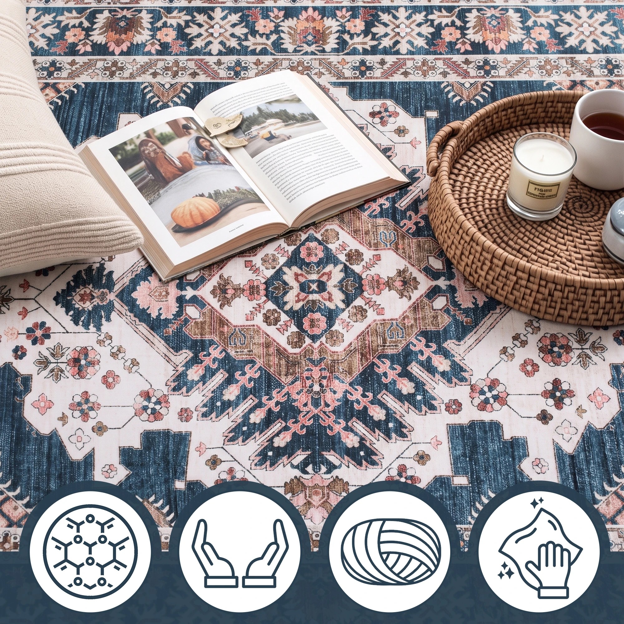 5 Artiss 80 x 180 cm Hallway Runner Rugs for Living Room 0.5cm Boho Decor - Blue, 5 of 10