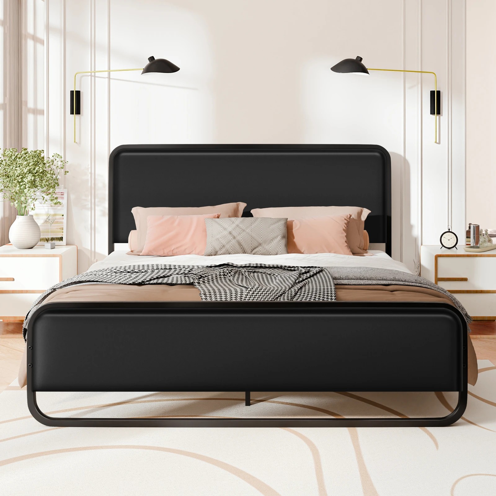 4 Alfordson Metal Bed Frame Double Size Upholstered Headboard Leather Madge - Black, 4 of 10