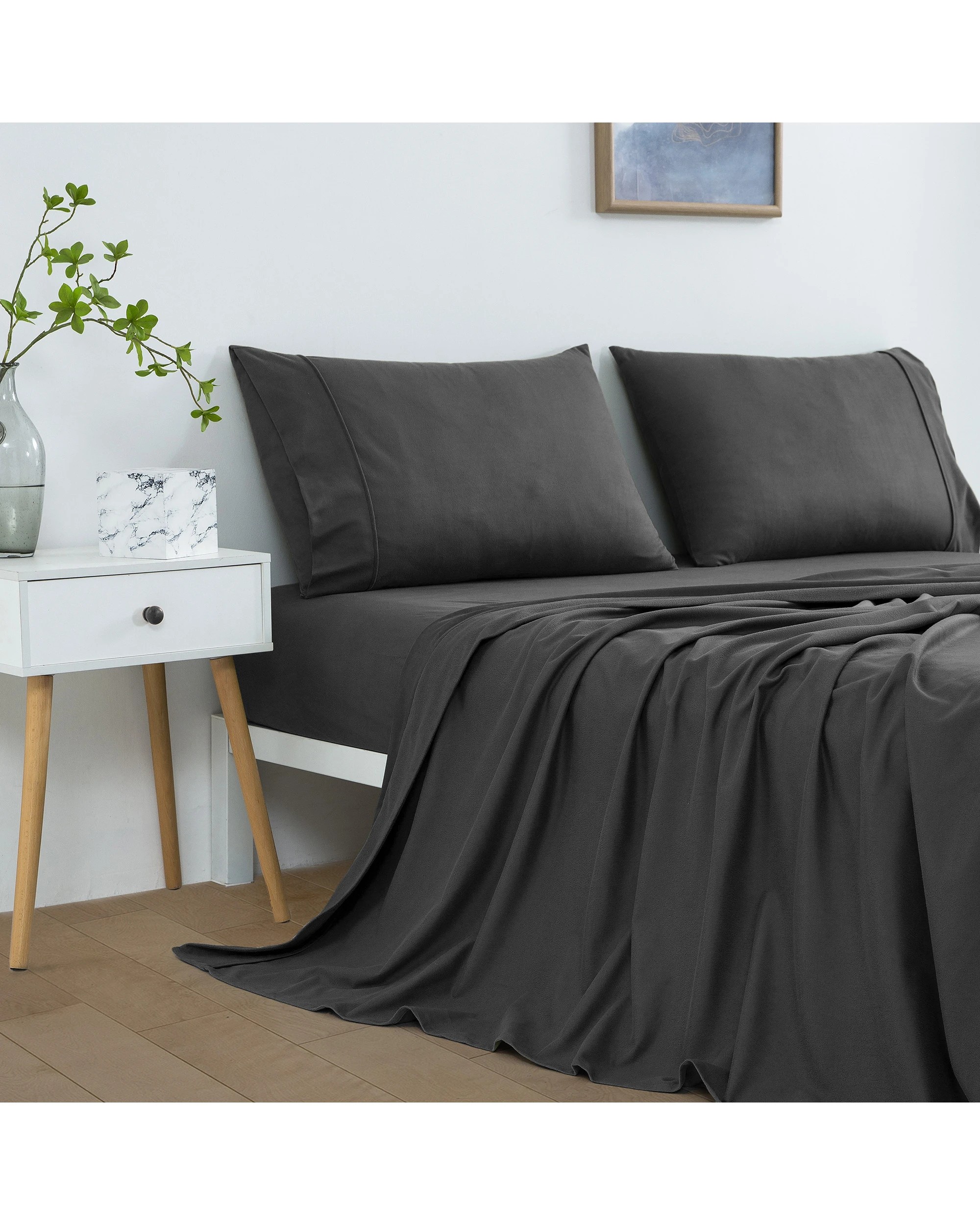 3 Dreamaker Micro Flannel Sheet Set - Queen Bed - Charcoal, 3 of 9