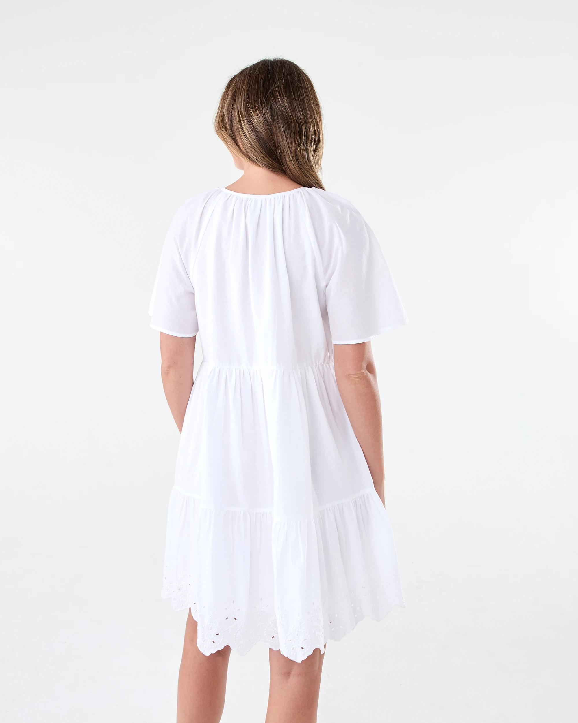 3 Short Flutter Sleeve Broderie Mini Dress White, 3 of 8