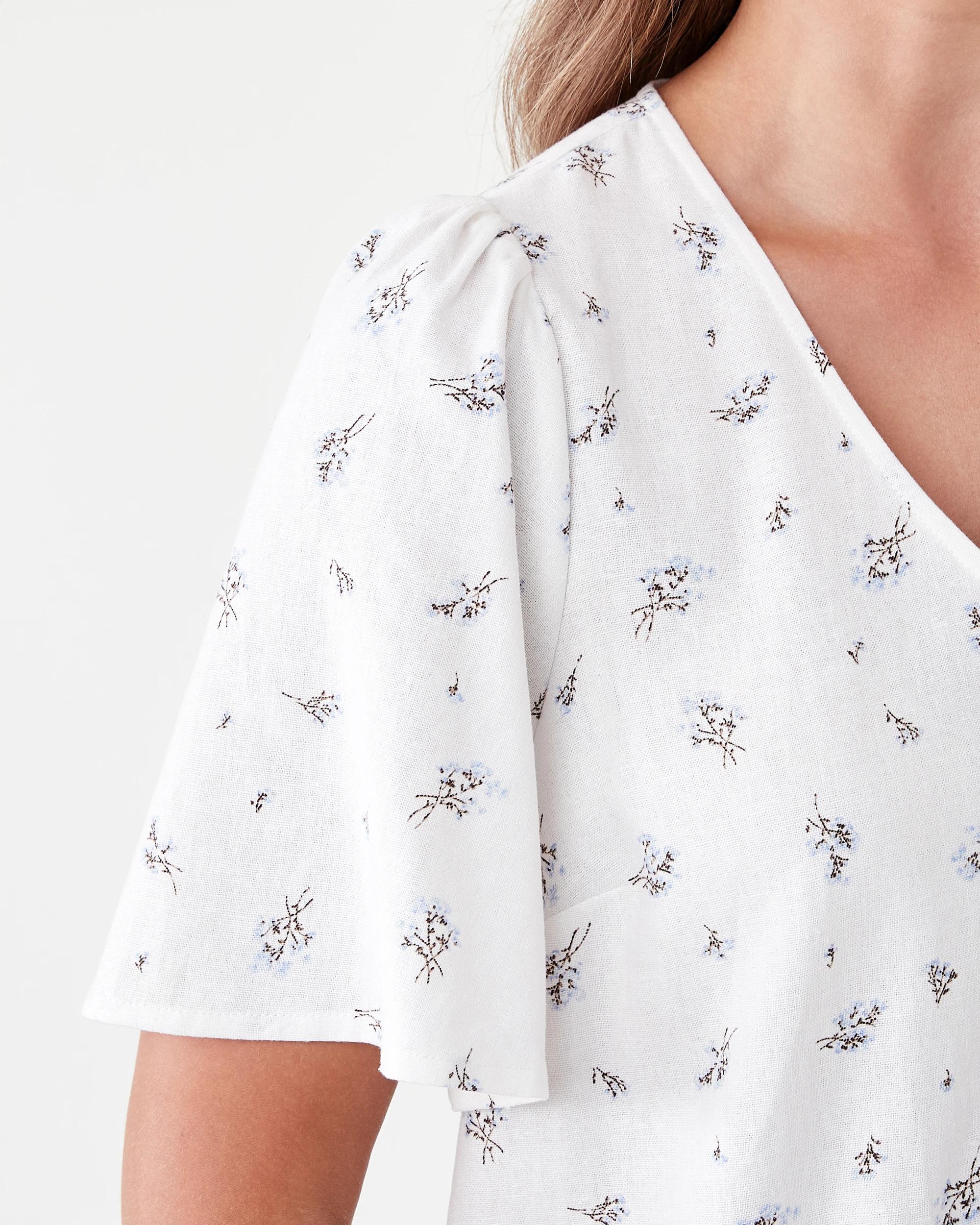 7 Short Sleeve Linen Blend Drop Tier Mini Dress Ditsy, 7 of 9