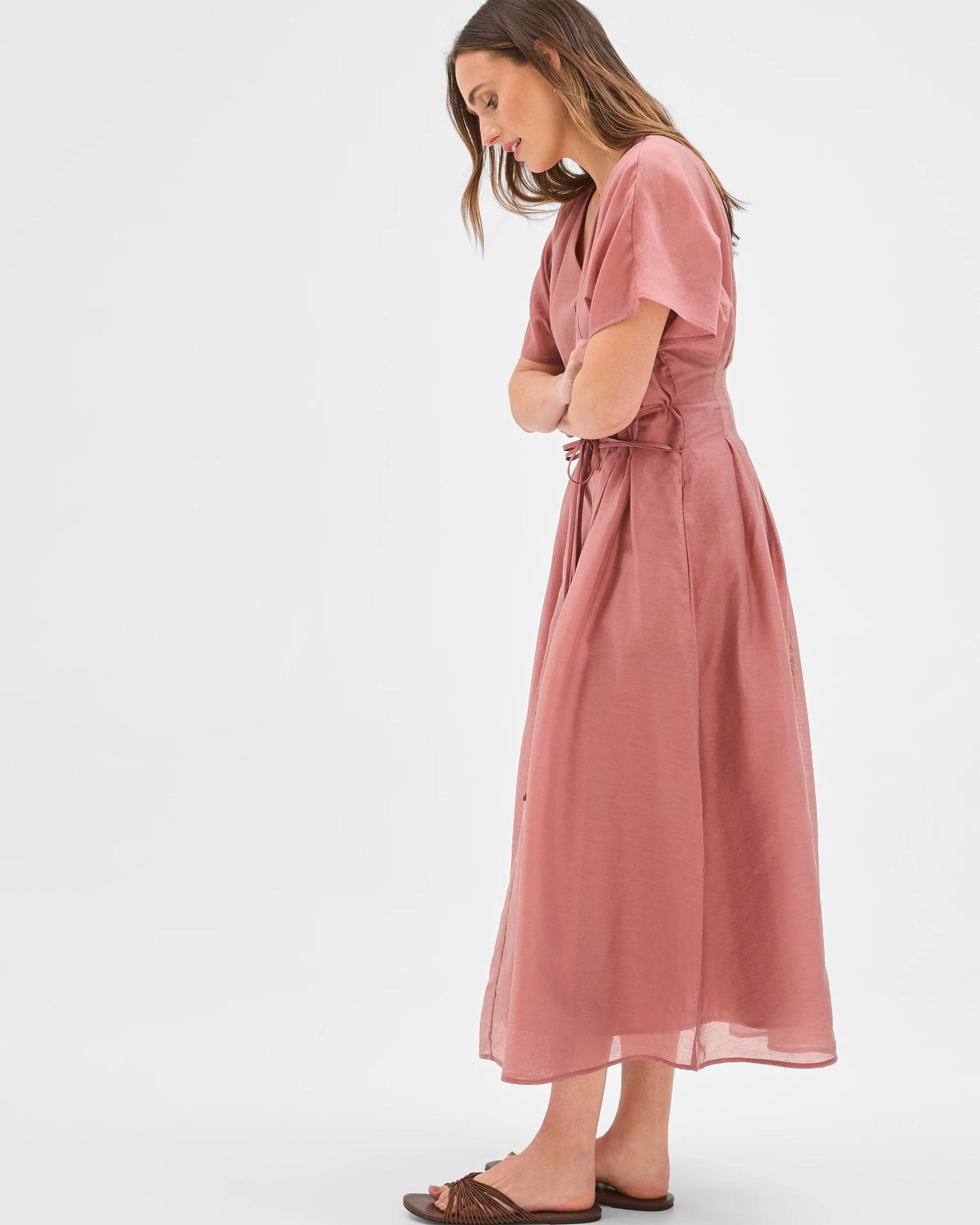 2 Preview Short Sleeve Tuck Detail Midi Dress ROSE SMOKE, 2 of 10