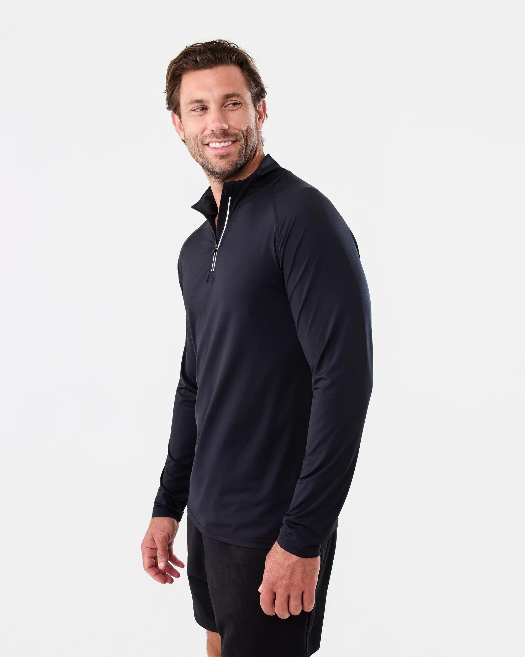 2 Active Mens 1/4 Zip Training Long Sleeve T-shirt Black, 2 of 5