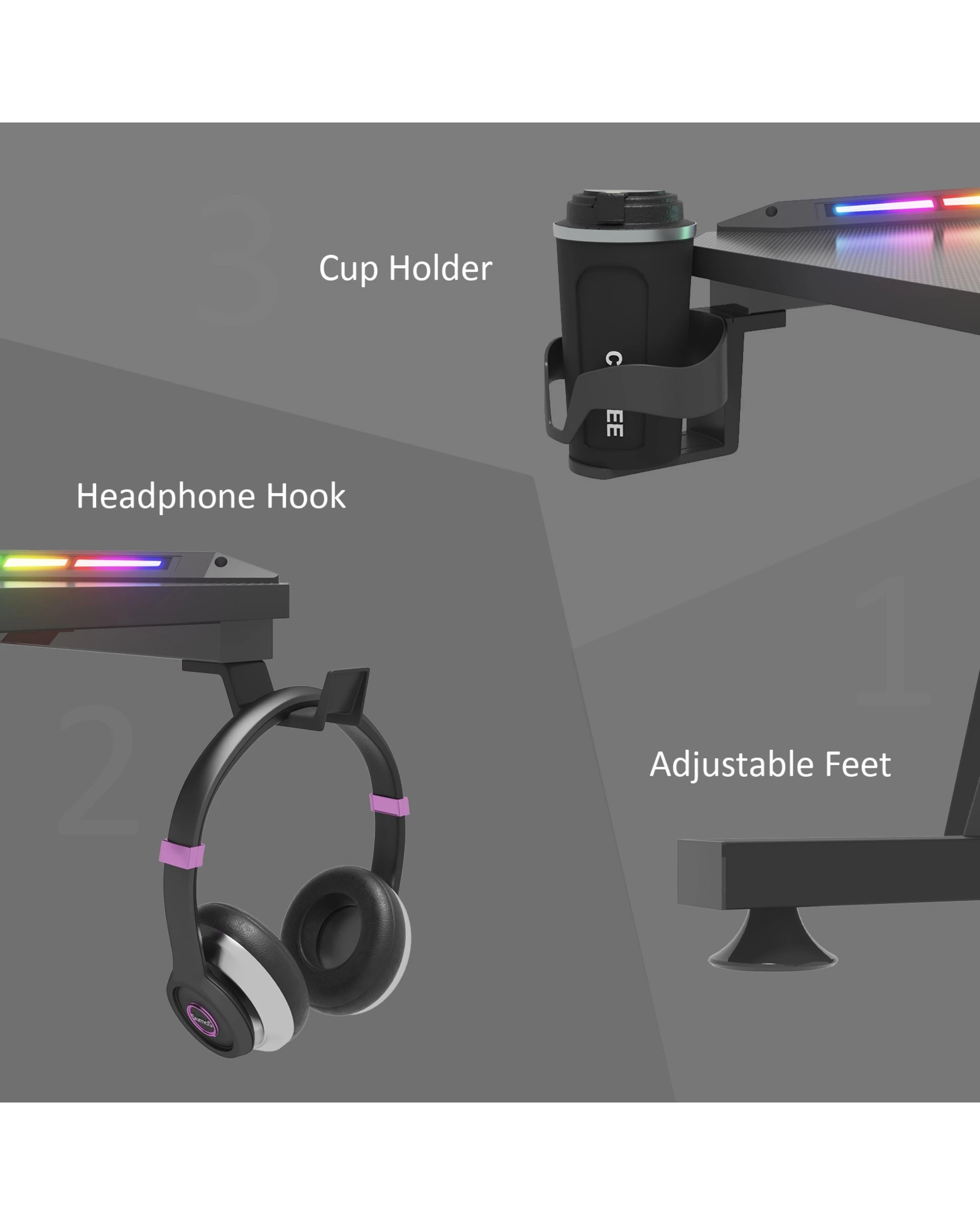 7 Advwin 120cm Black Gaming Desk Rgb Led Light Computer Desk, 7 of 7
