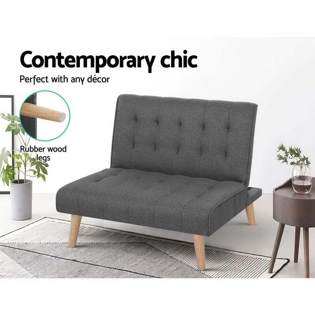3 Artiss Sofa Bed Couch 1 Seater Lounge Fabric - Grey, 3 of 6