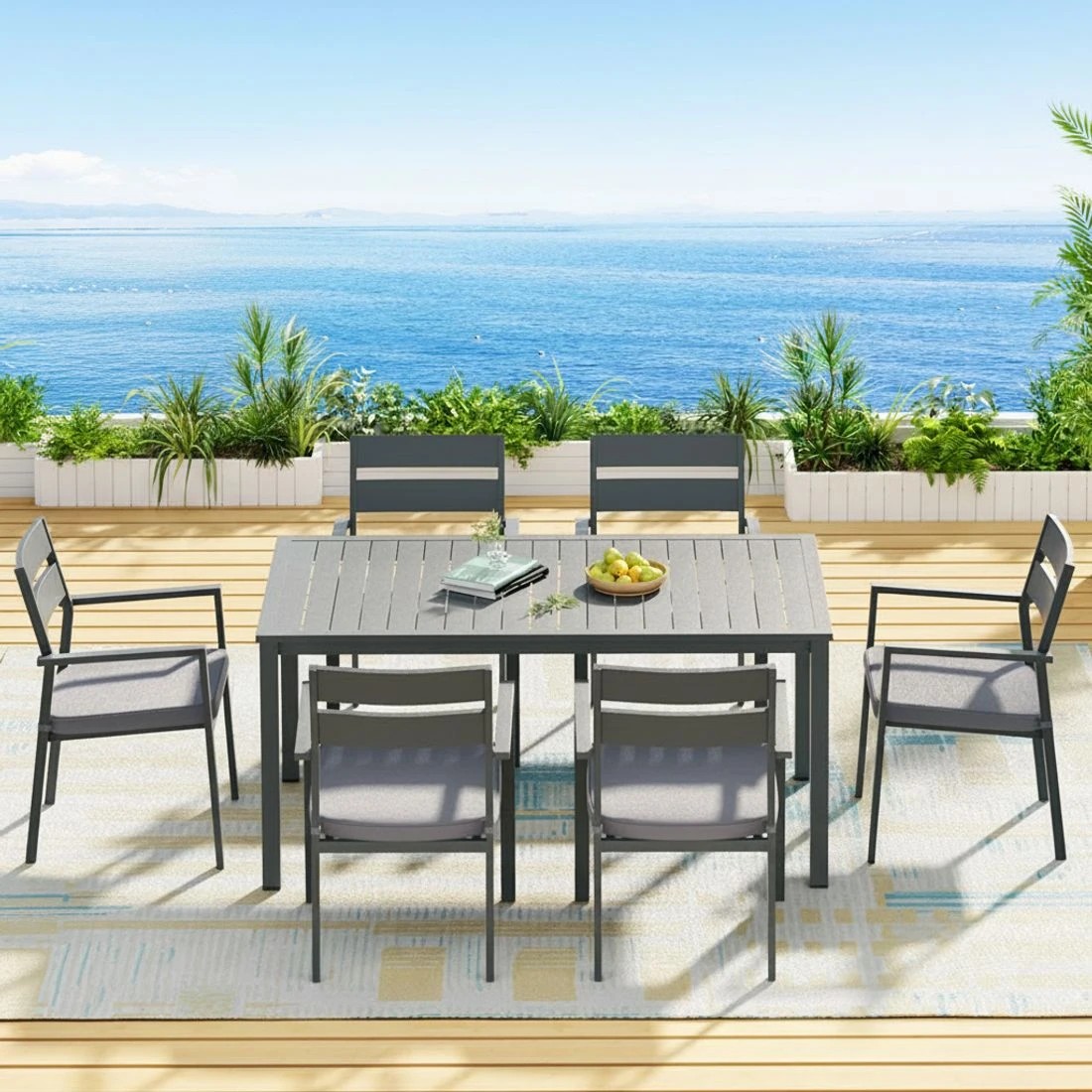4 Gardeon Outdoor Dining Set 7 Piece Aluminum Table Chairs Setting - Black, 4 of 6