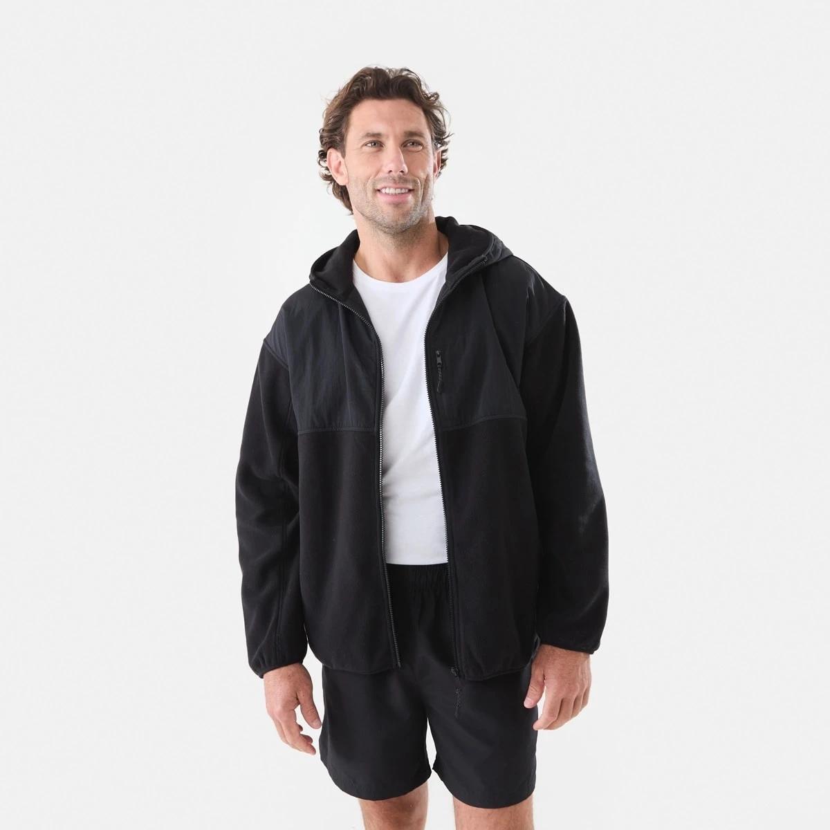 1 Active Mens Polar Fleece Full Zip Hoodie Black, 1 of 7
