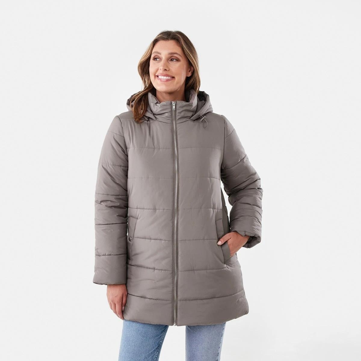 2 Mid Length Puffer Jacket Taupe Brn, 2 of 7