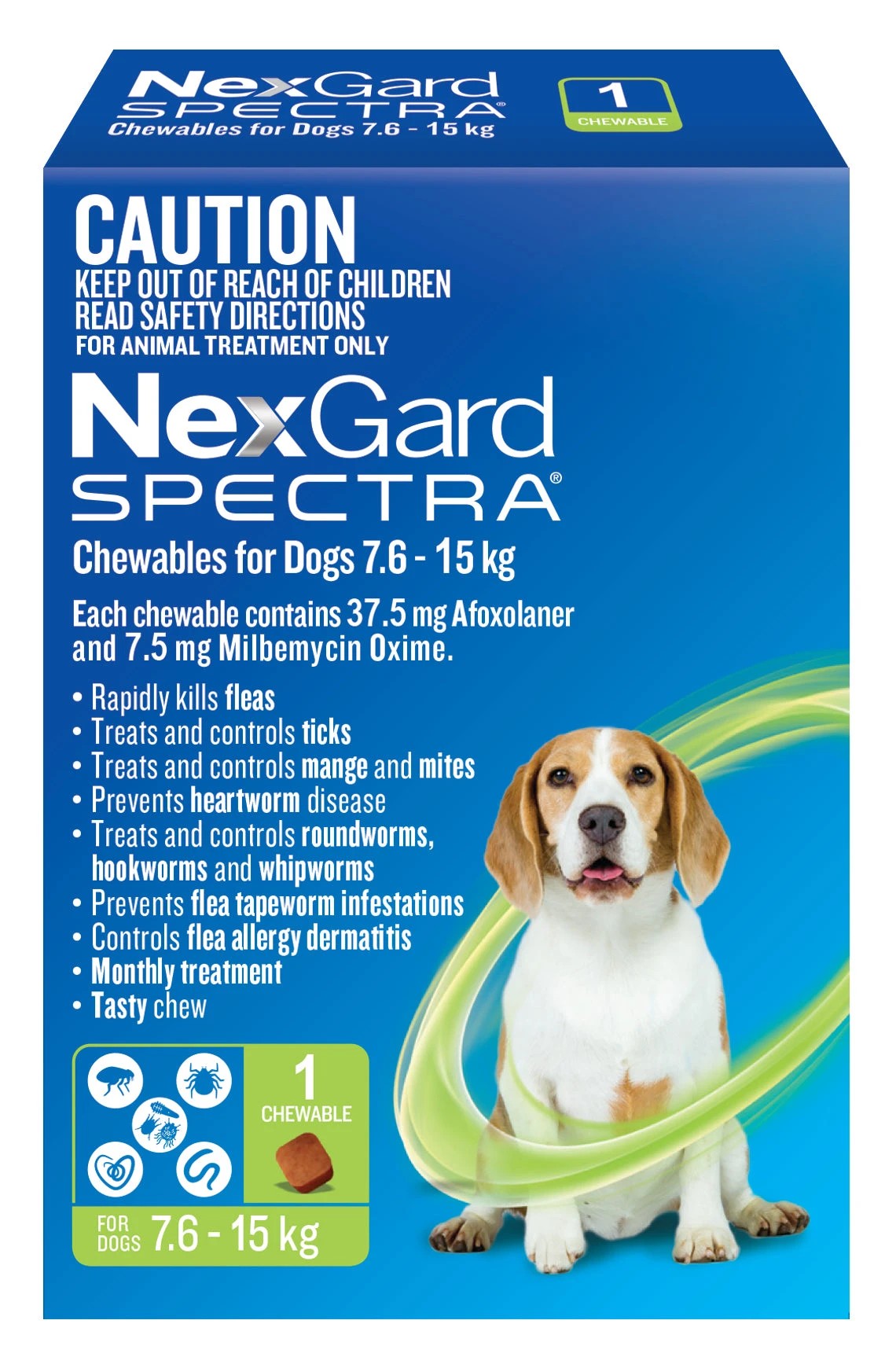 1 Nexgard Spectra Chewables For Medium Dogs Green 7.6-15kg - 6 Months Supply, 1 of 2