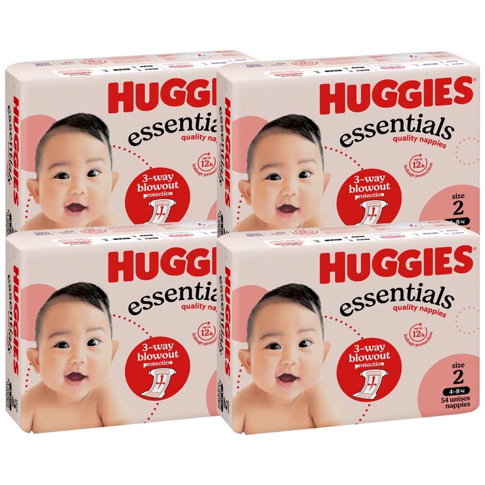 1 Huggies Essentials Nappies Infant 216 Pack, 1 of 10