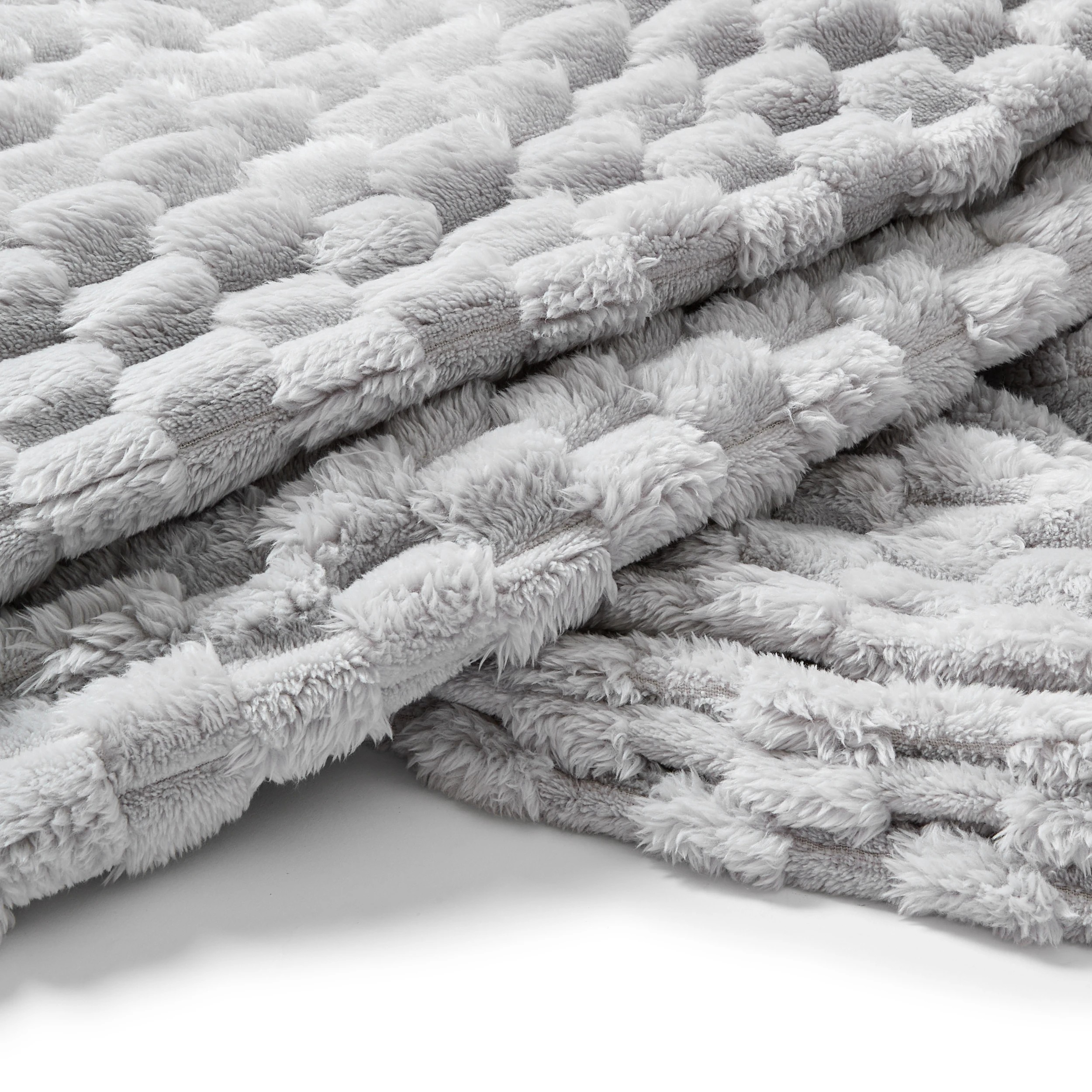 6 Plush Jacquard Blanket - Queen/King Bed, Grey, 6 of 6