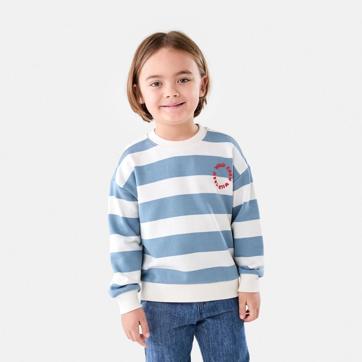 1 Stripe Oversized Crew Neck Sweatshirt Blu Stripe, 1 of 7