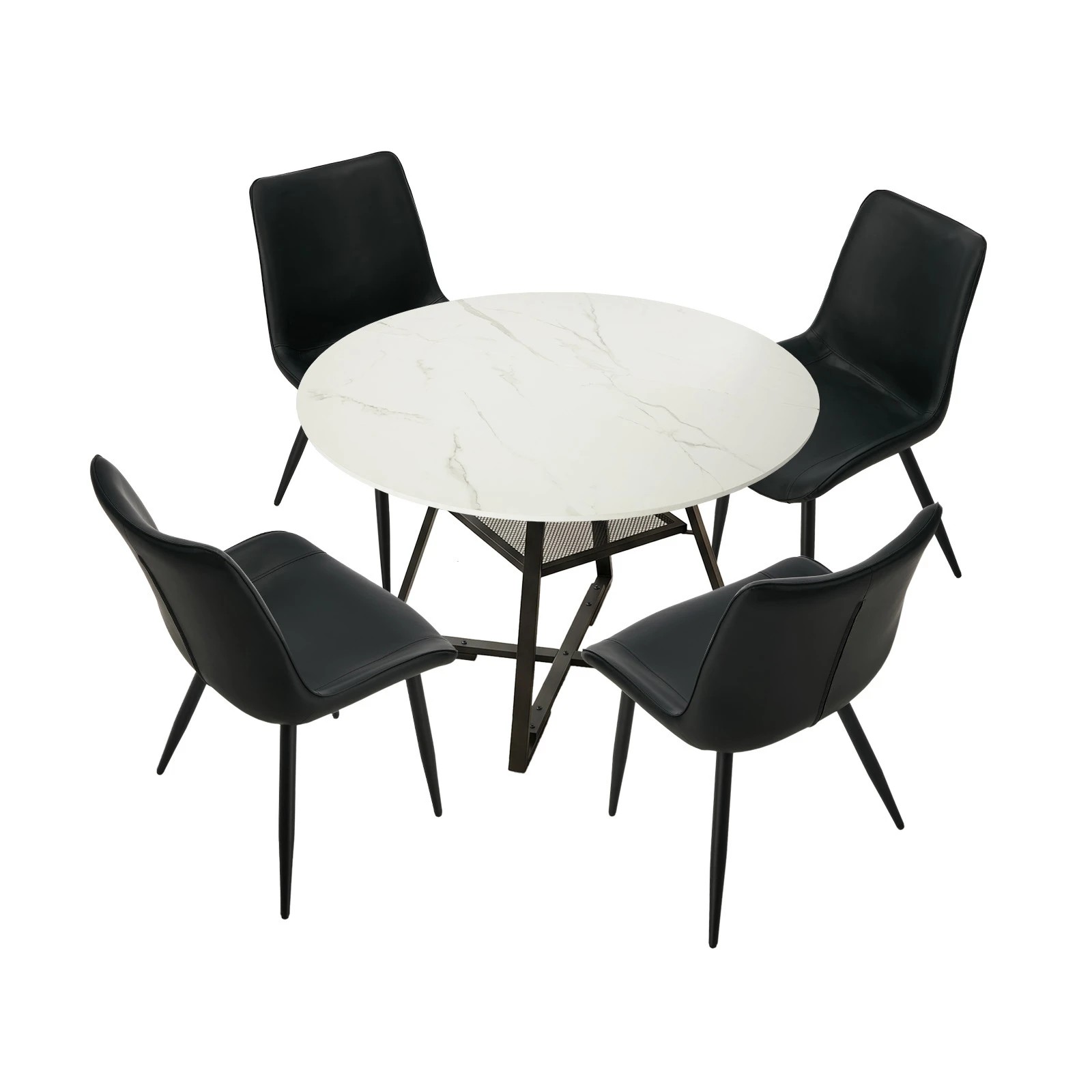 Oikiture 5PCS Dining Table Set Round Marble-Look Table and Chairs PU ...