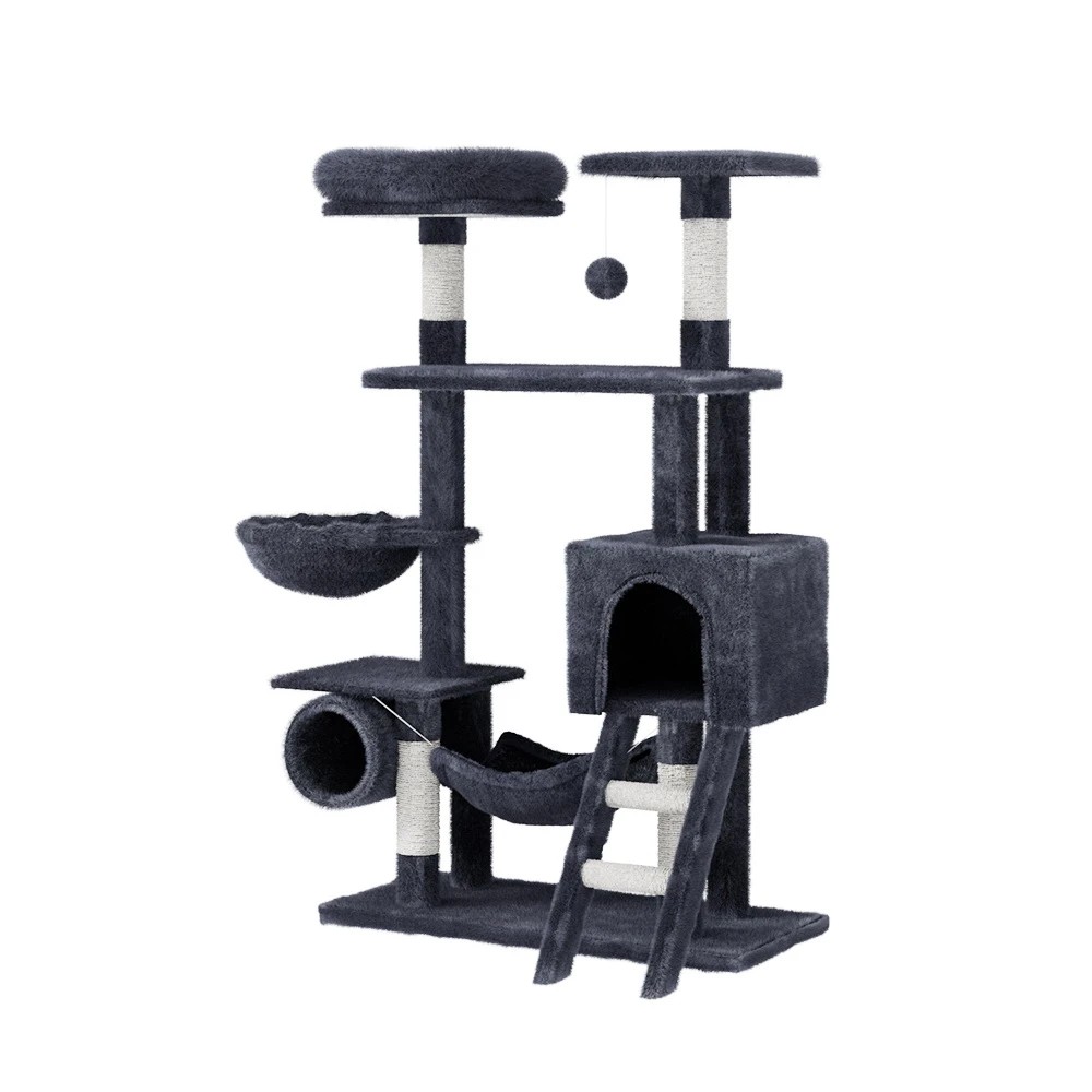 1 i.Pet Cat Tree 144cm Tower Scratching Post Scratcher Wood Condo Toys House Bed - Grey, 1 of 5