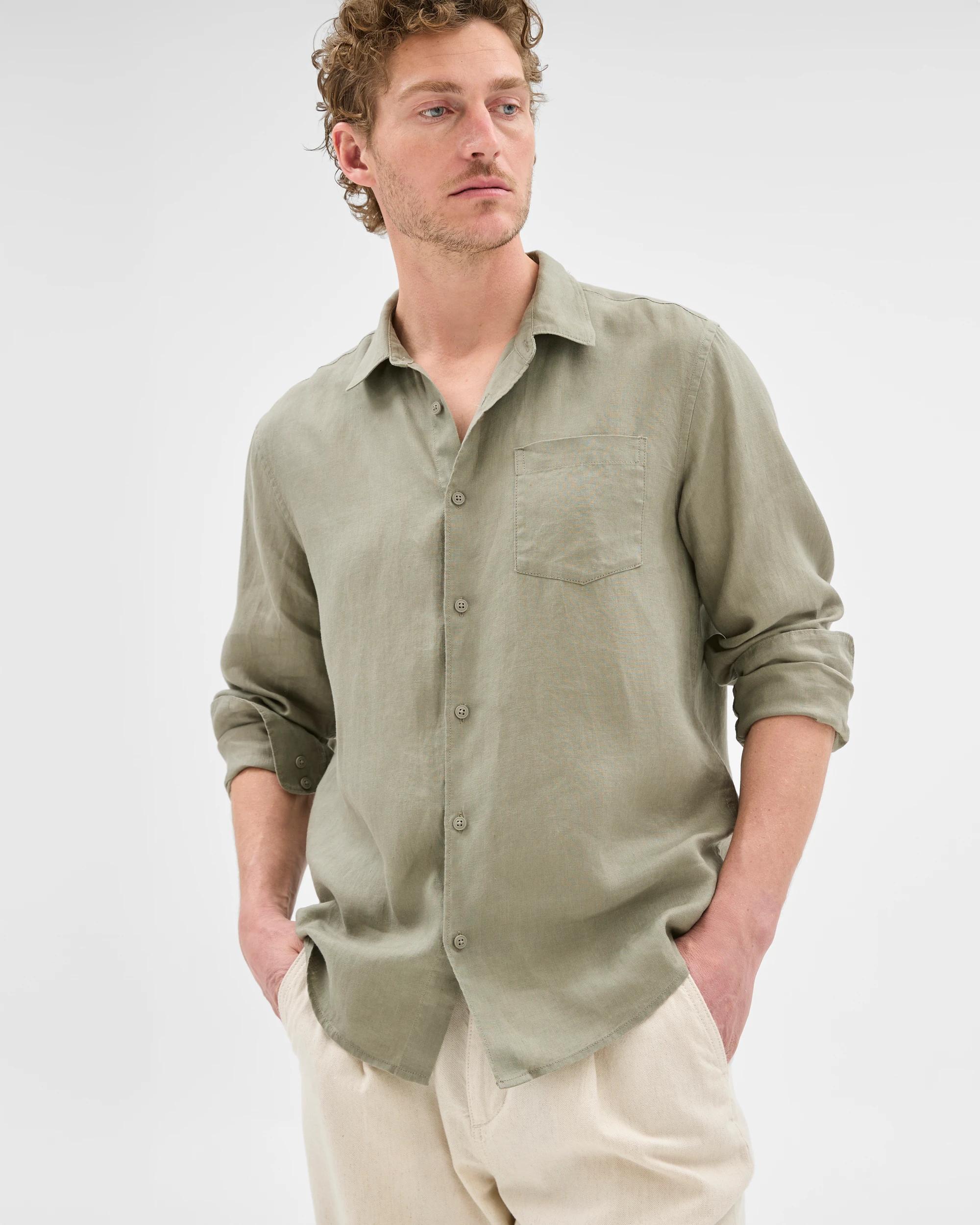 1 Target European Linen Long Sleeve Shirt KHAKI, 1 of 7