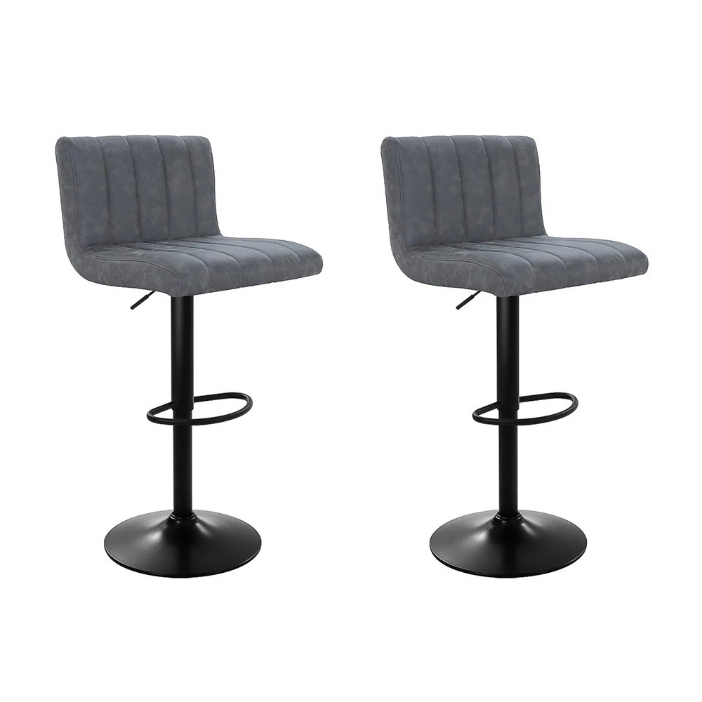 1 Artiss 2x Bar Stools Vintage Leather Gas Lift - Grey, 1 of 6