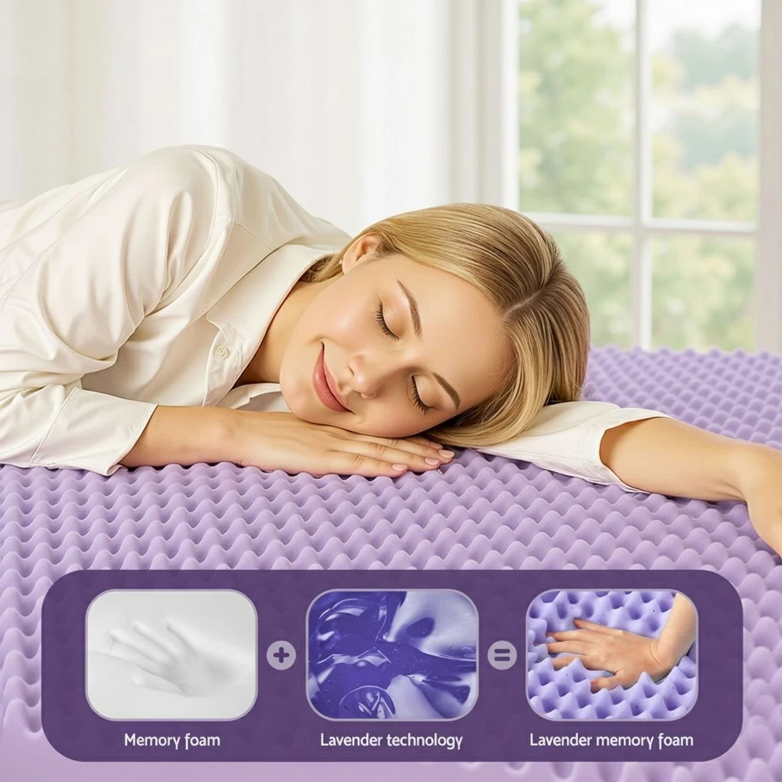 5 Giselle 5cm Memory Foam Mattress Topper Lavender Infused Egg Crate Pad Mat Single - Single Bed - Purple, 5 of 7