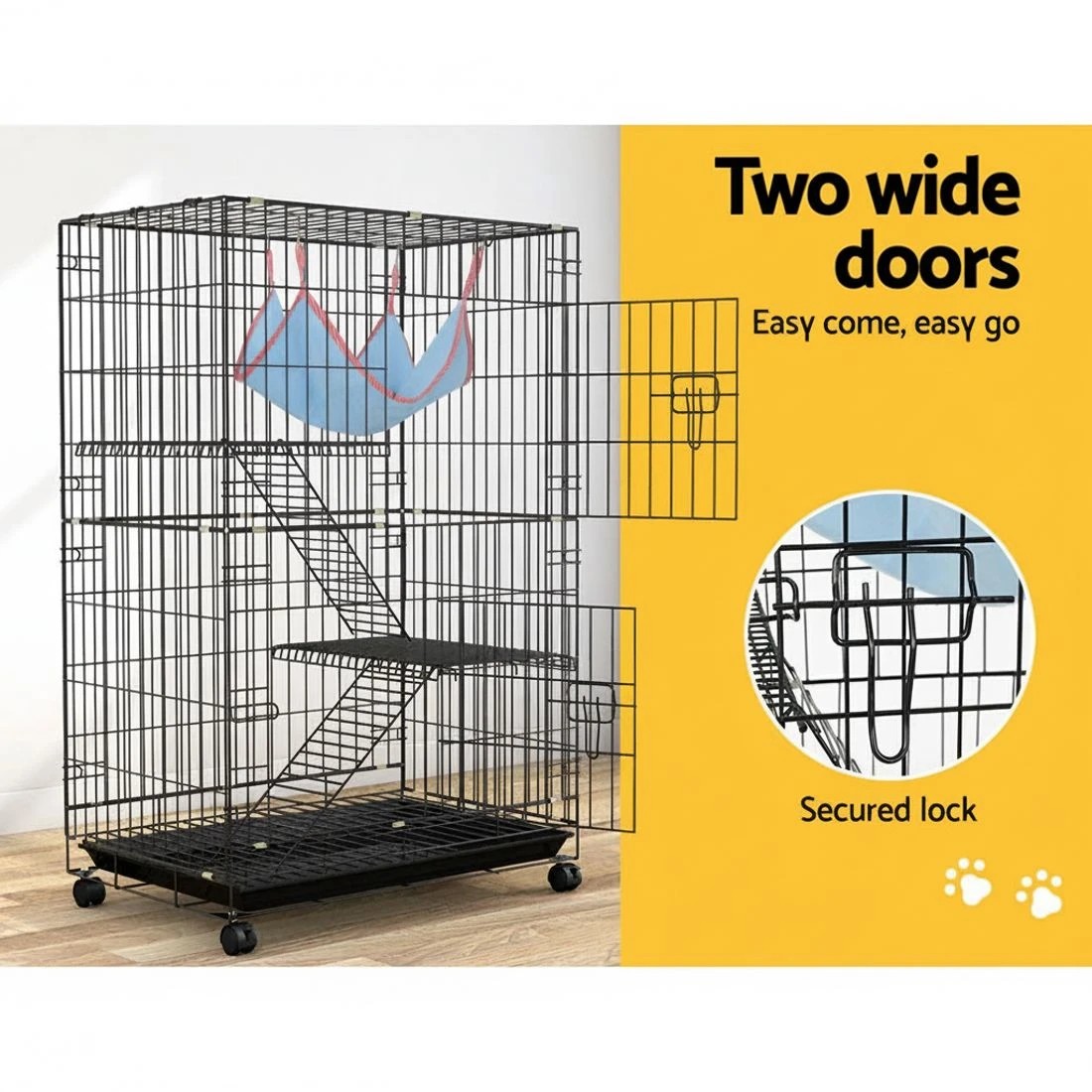5 i.Pet Rabbit Cage 100cm Hutch 3 Level Indoor Guinea Pig Ferret - Black, 5 of 6