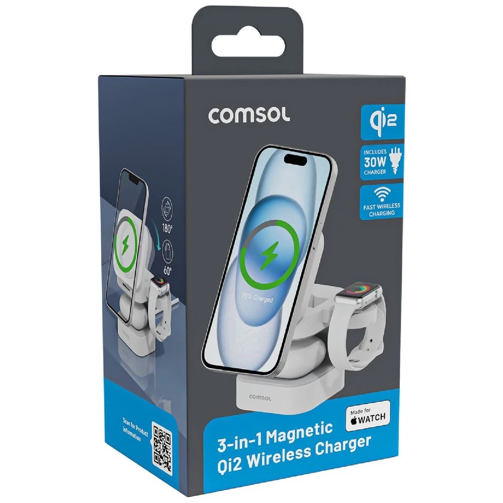 2 Comsol 3-in-1 Qi2 Magnetic Wireless Charging Stand White, 2 of 6