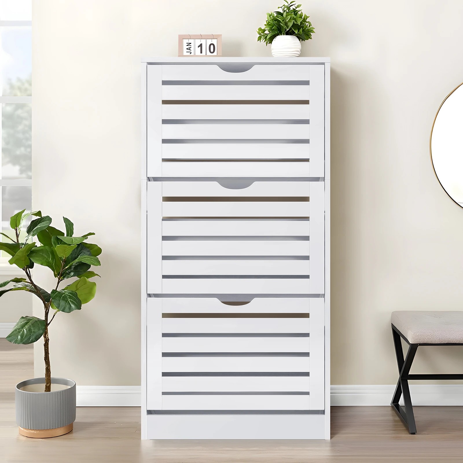 10 Alfordson 2x Shoe Cabinet Organiser Storage Rack Flip Drawers 90 Pairs - White, 10 of 10