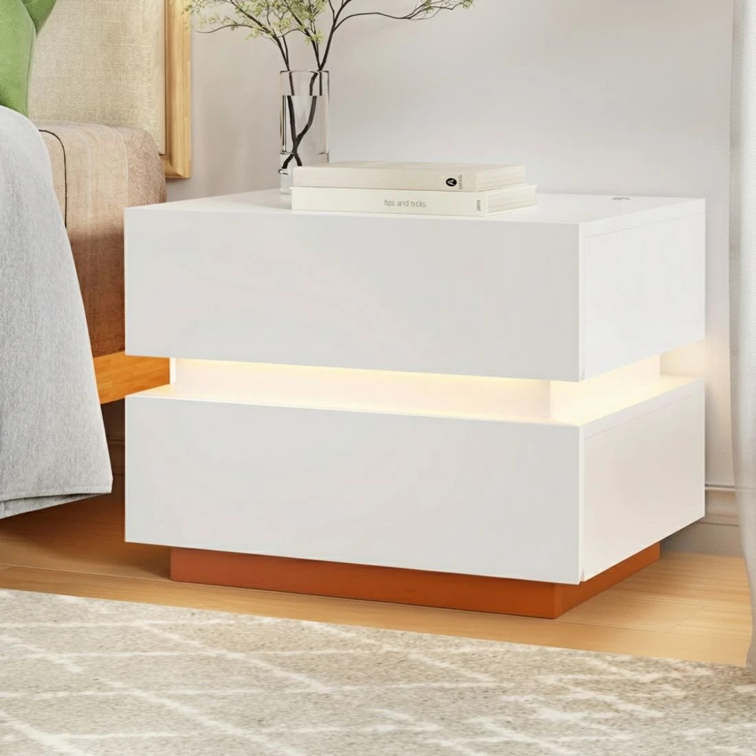 6 Artiss Smart Bedside Table LED Wireless Charging Ada - White, 6 of 6