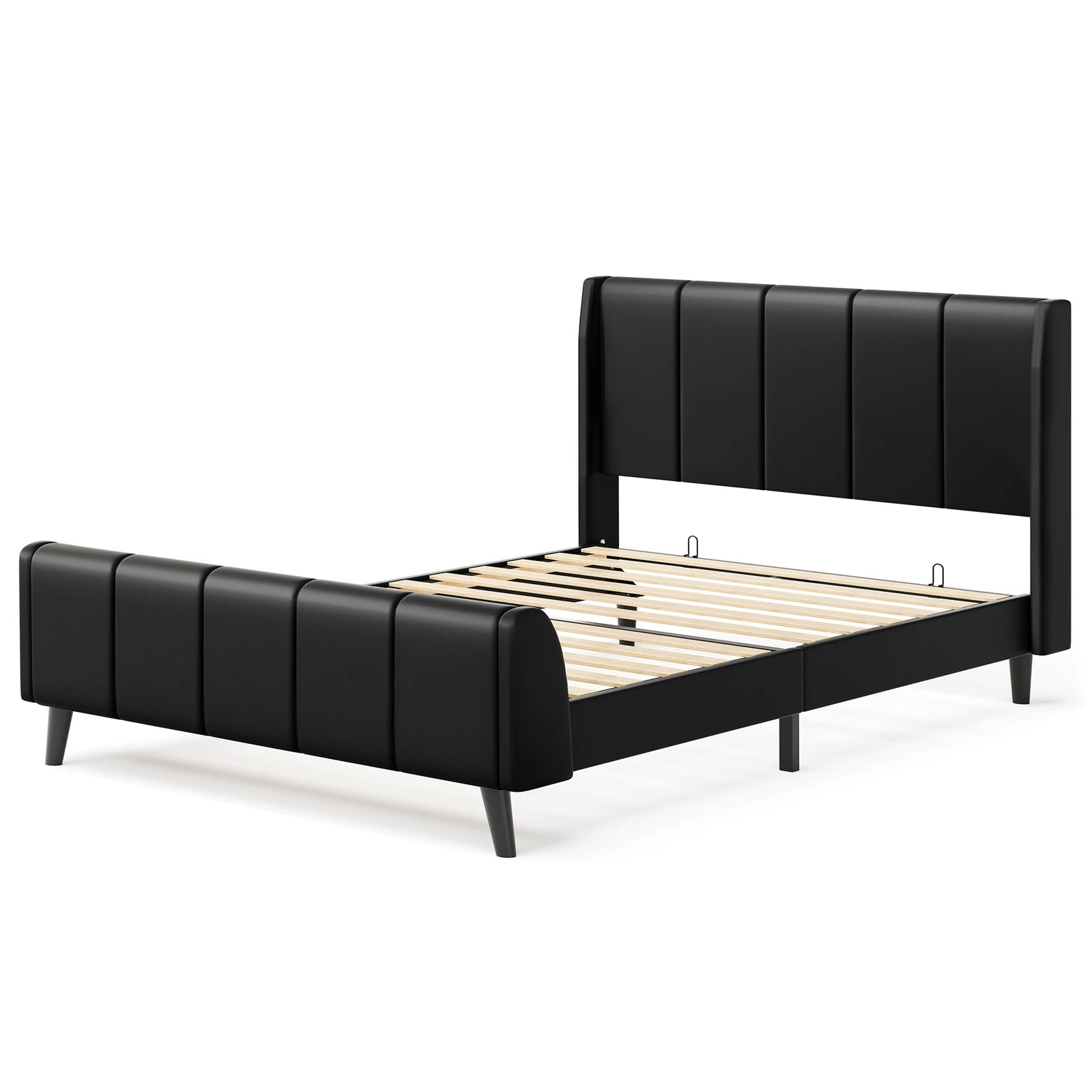 1 Alfordson Bed Frame Single Size Tufted Headboard Base Leather Hundolf - Black, 1 of 10