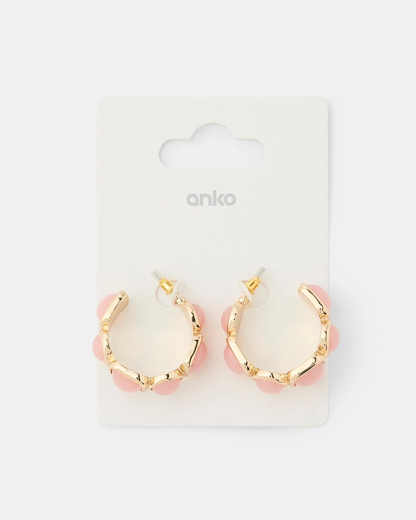 4 Resin Stone Hoop Earrings - Pink and Gold Tone, 4 of 4