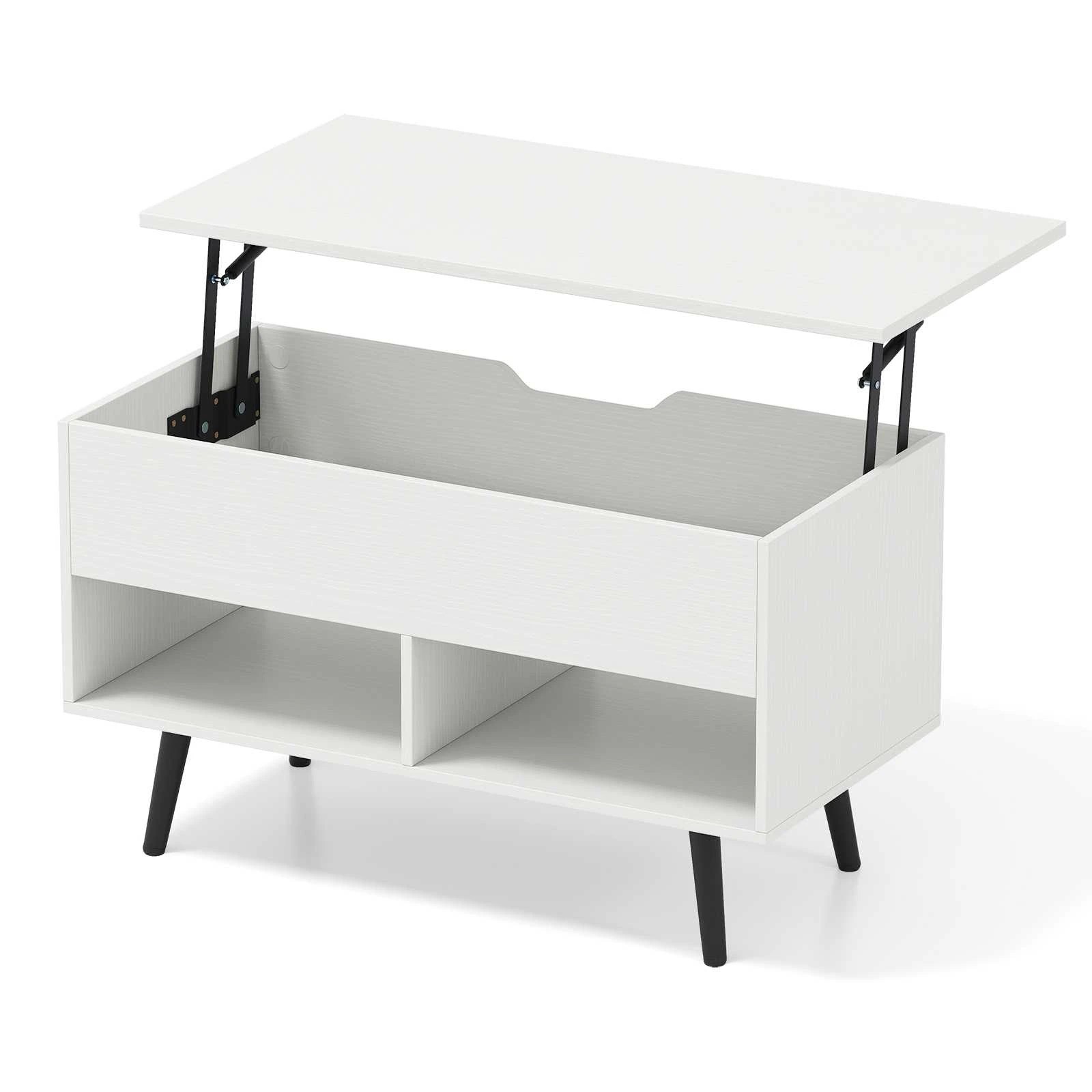 1 Costway 80cm Lift Top Coffee Table Modern Dining Table w/Hidden Storage Compartment - White, 1 of 5